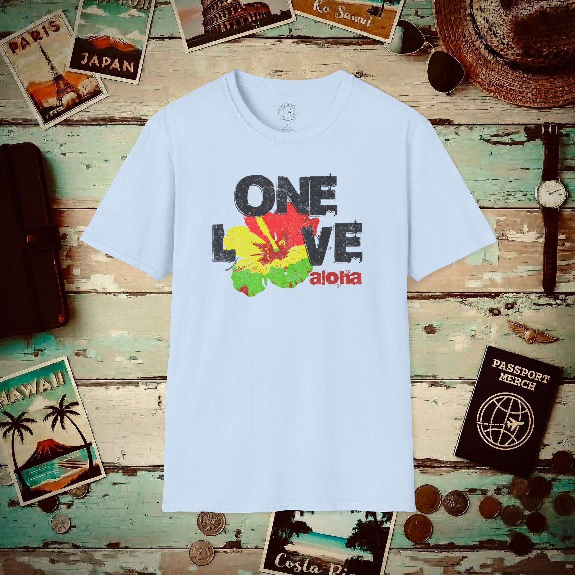 One Love, Aloha, Hawaii T-Shirt Light Blue / S