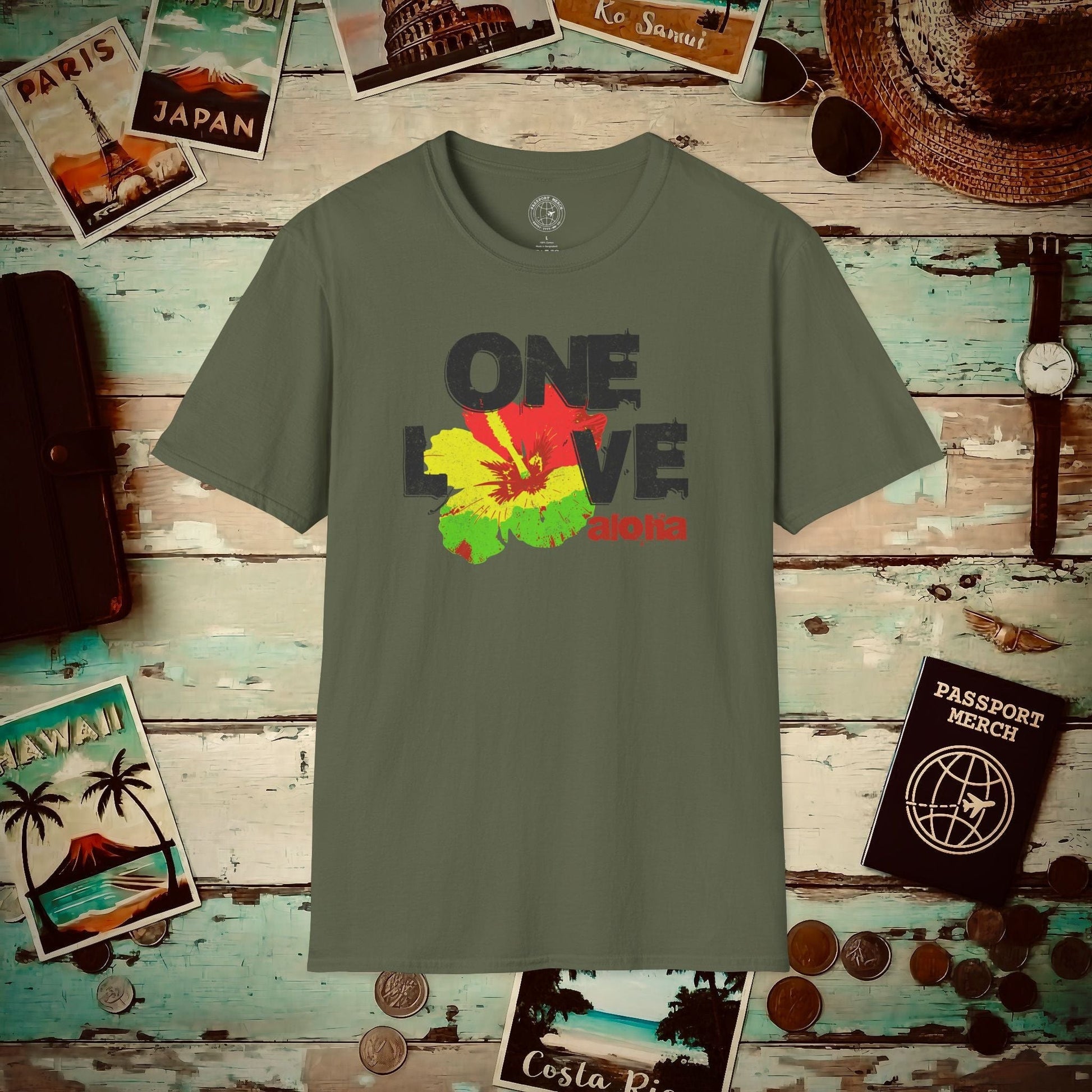 One Love, Aloha, Hawaii T-Shirt Military Green / S