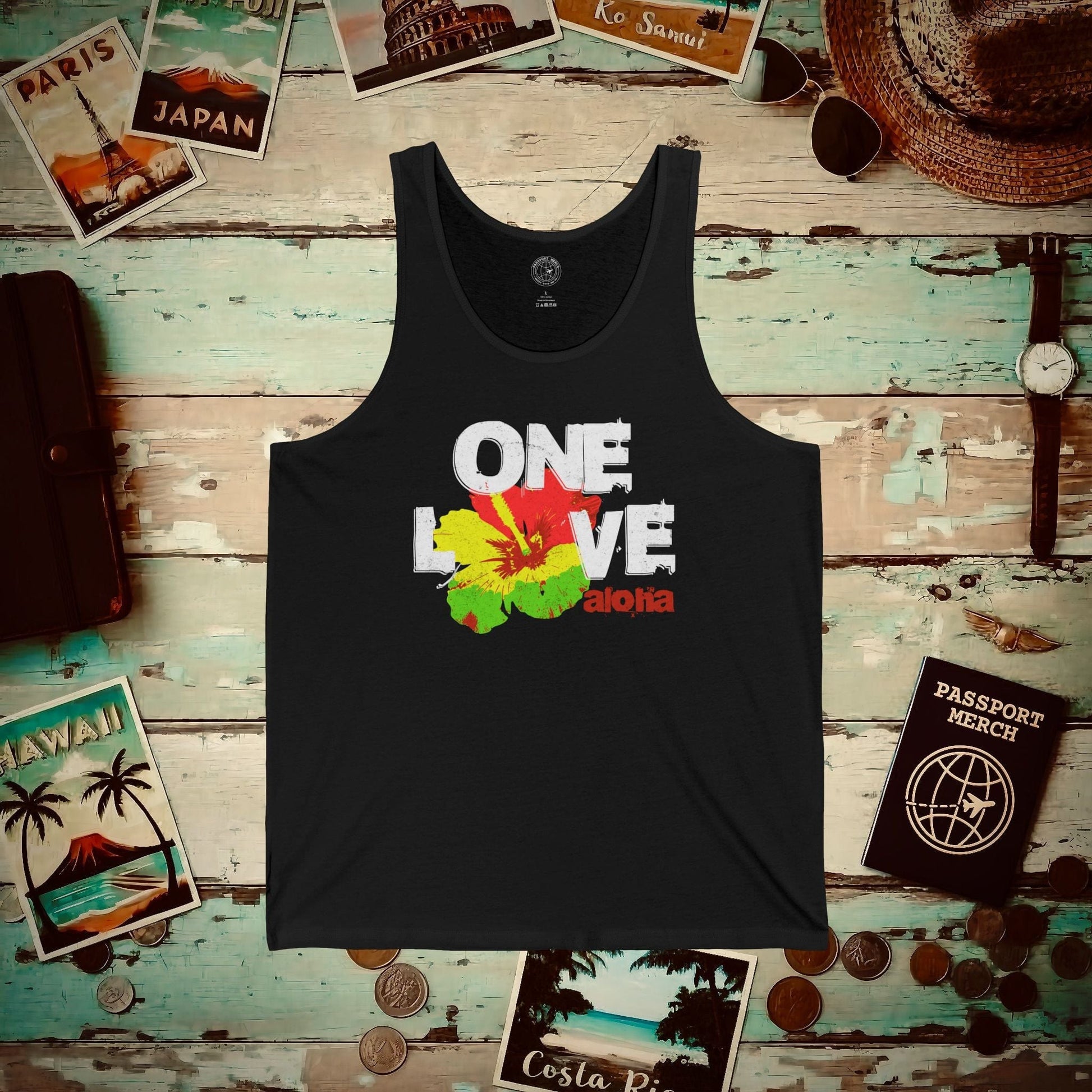 One Love, Aloha, Hawaii Tank Top Black / XS