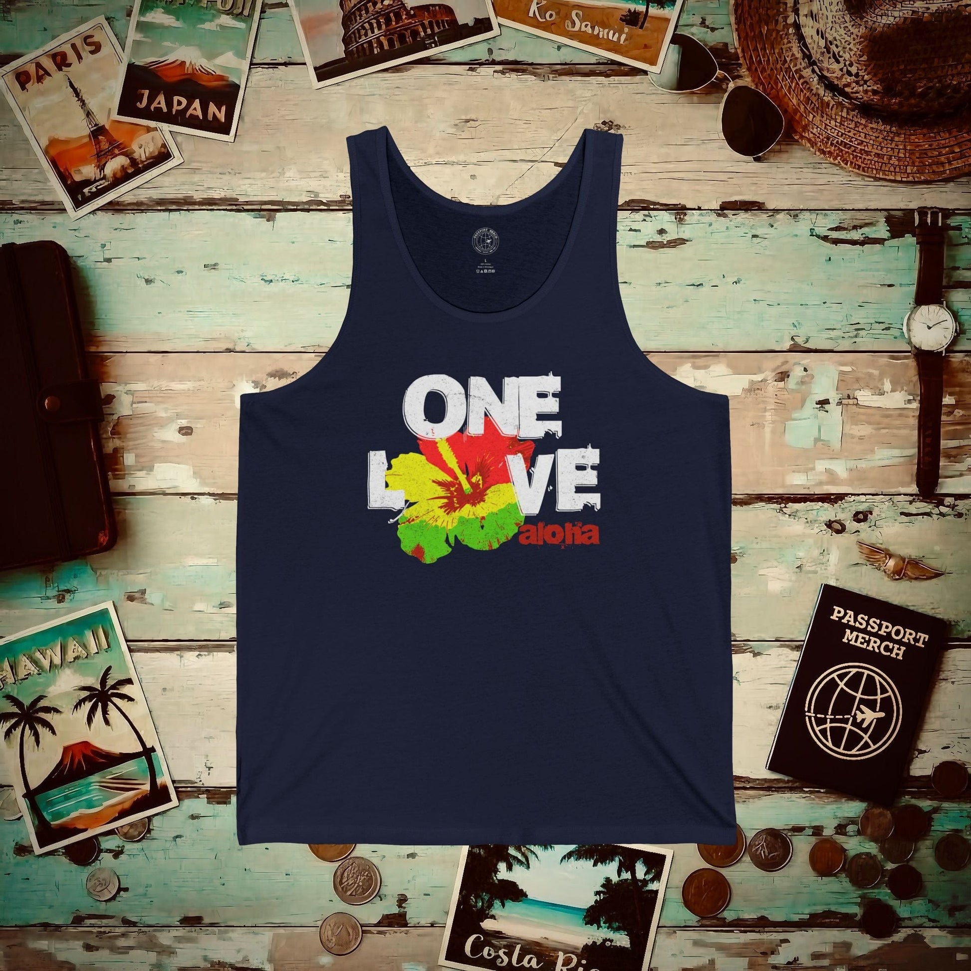 One Love, Aloha, Hawaii Tank Top Navy / XS