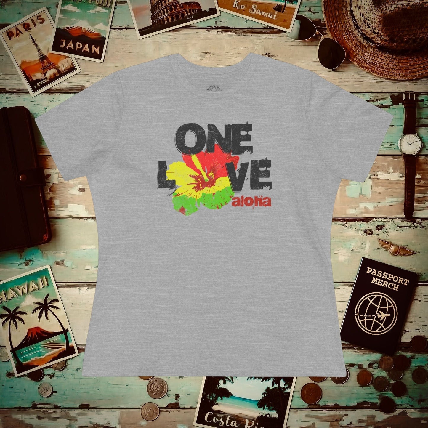 One Love, Aloha, Hawaii, Womens Fit T-Shirt Athletic Heather / S