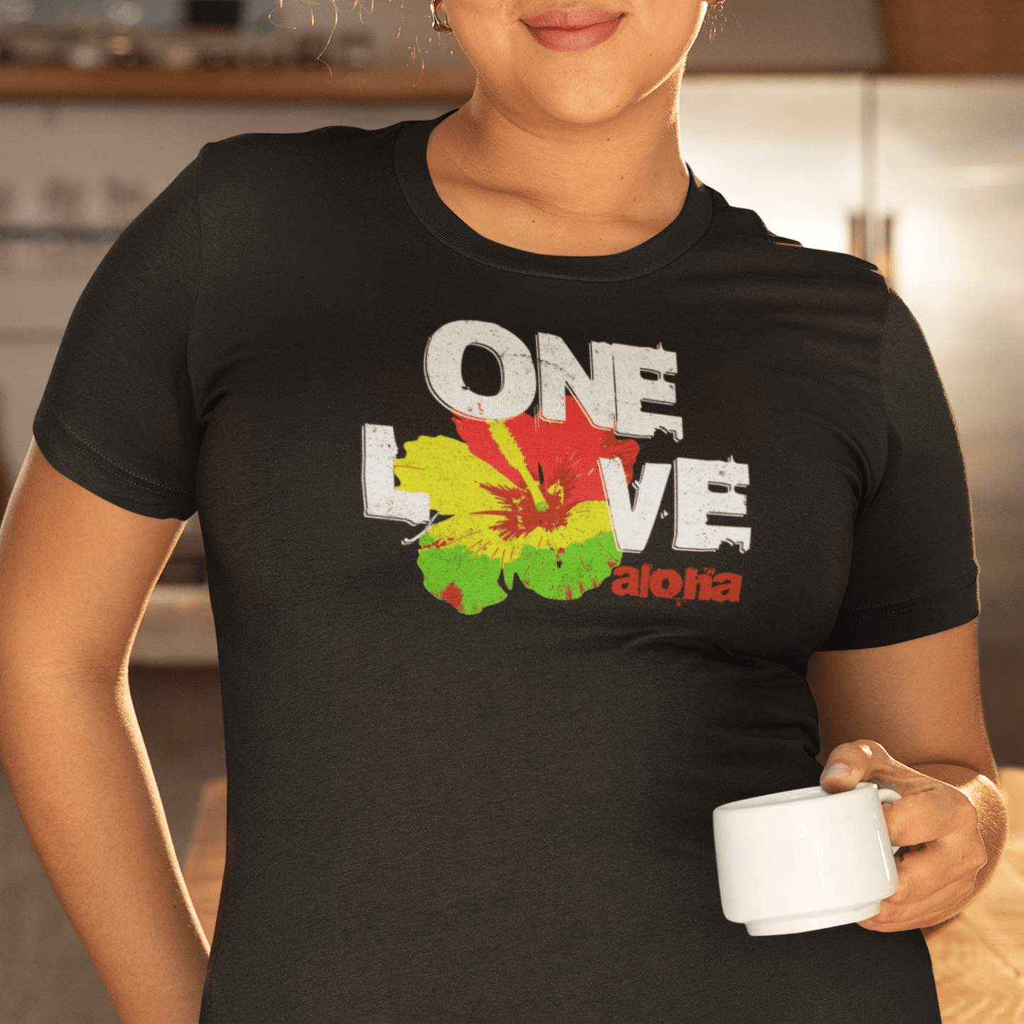 One Love, Aloha, Hawaii, Womens Fit T-Shirt Black / S