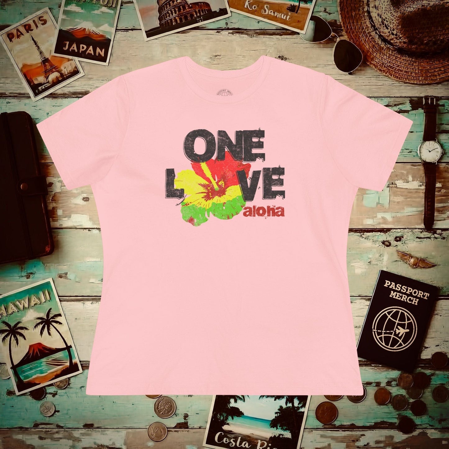 One Love, Aloha, Hawaii, Womens Fit T-Shirt Pink / S