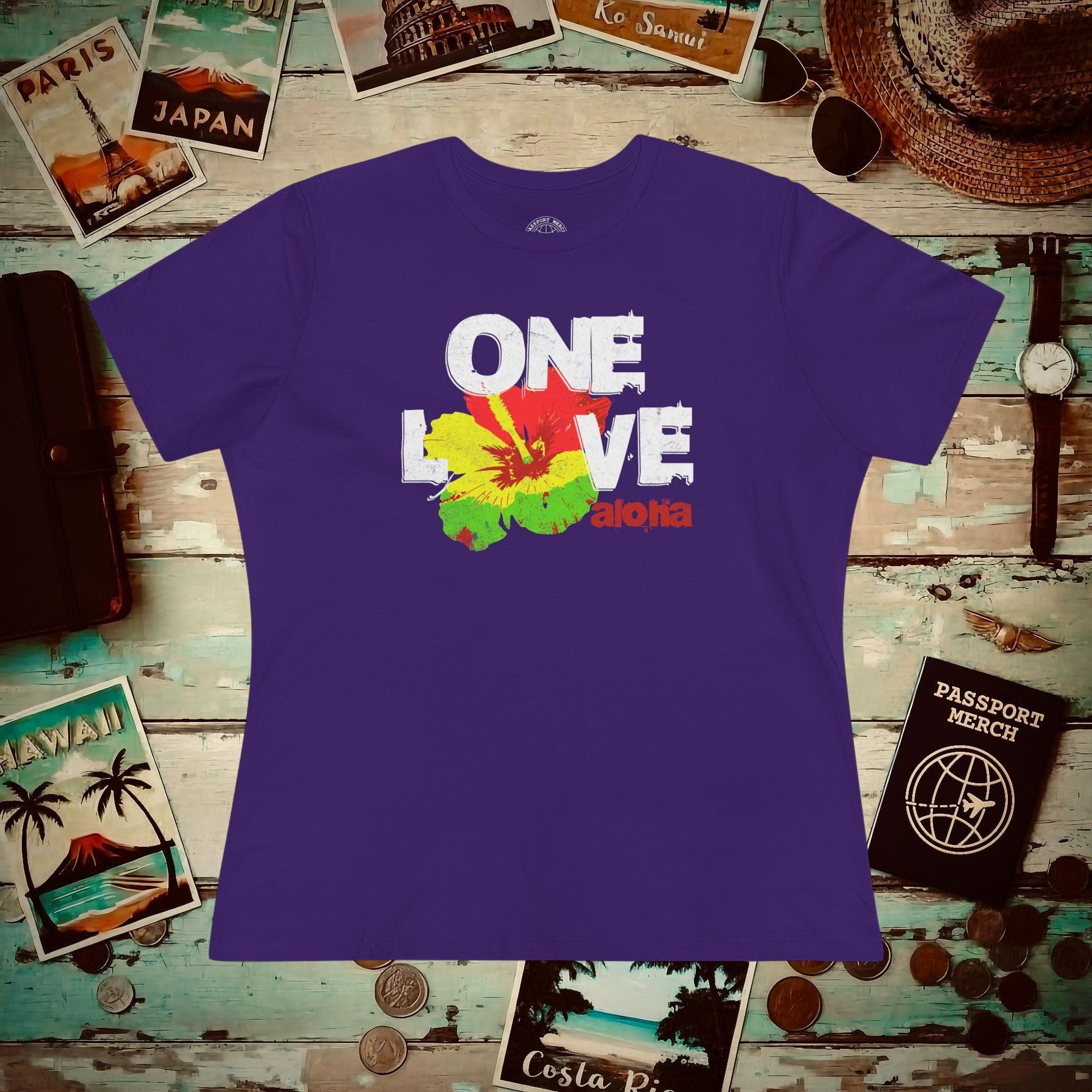 One Love, Aloha, Hawaii, Womens Fit T-Shirt Team Purple / S