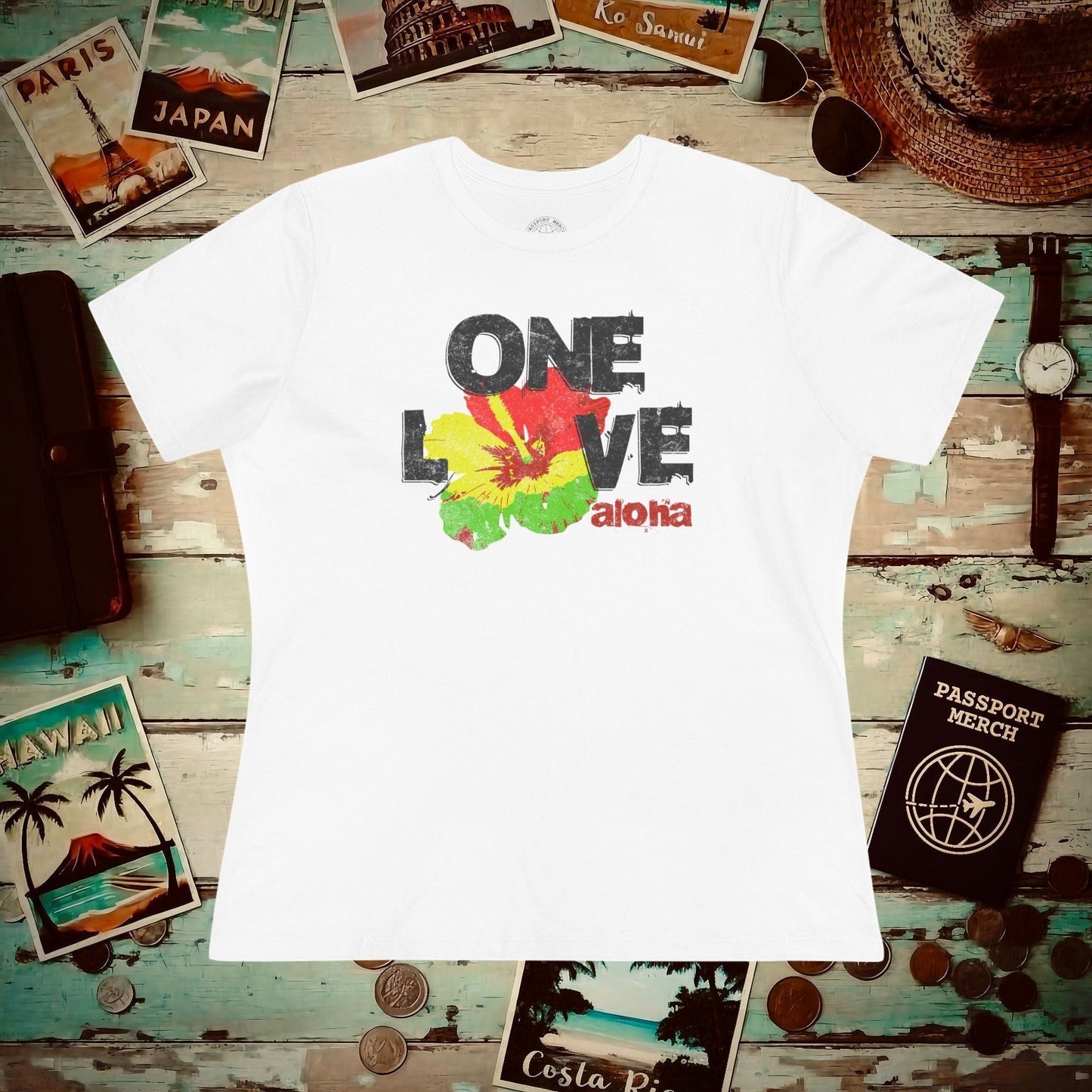 One Love, Aloha, Hawaii, Womens Fit T-Shirt White / S