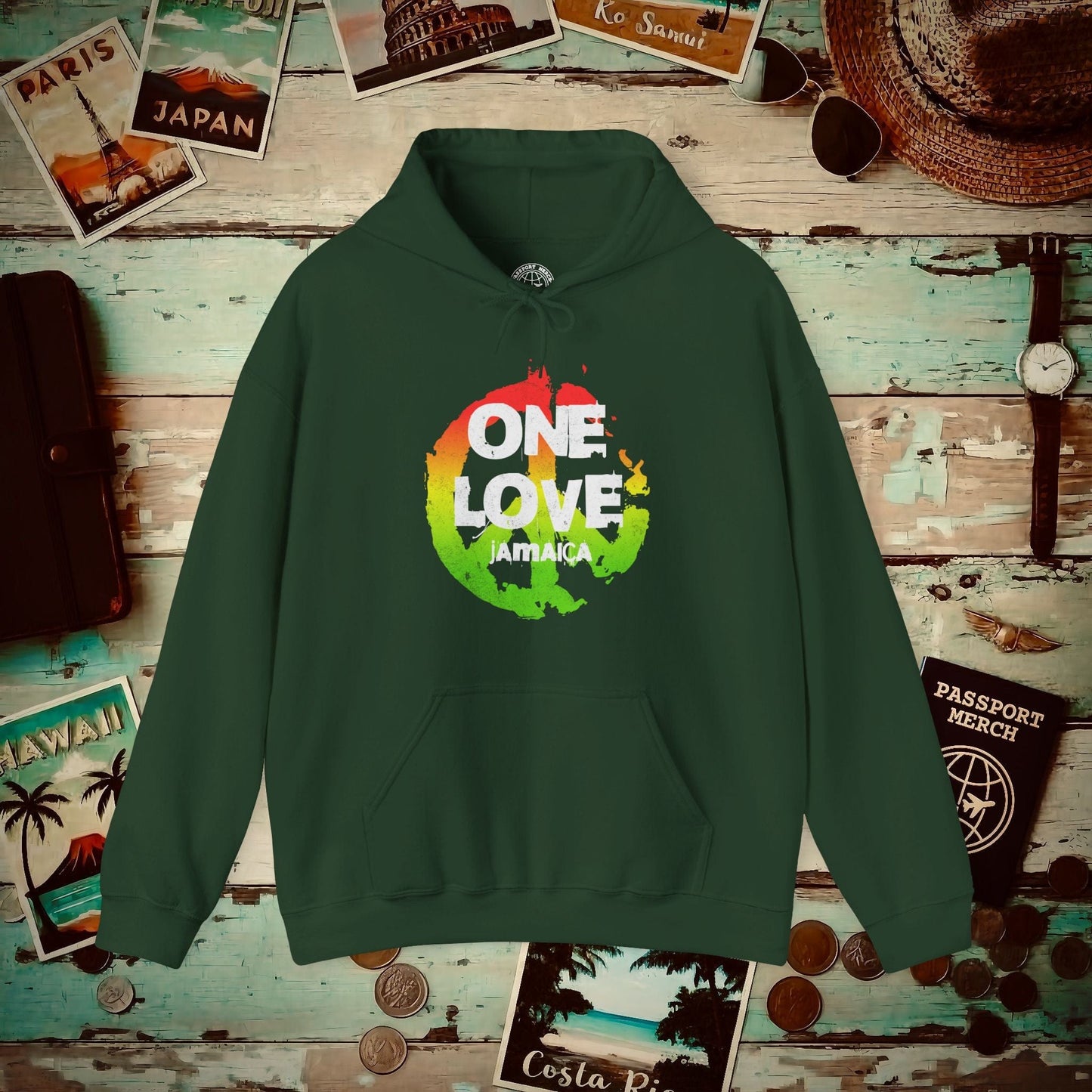 One Love, Jamaica Hoodie Forest Green / S