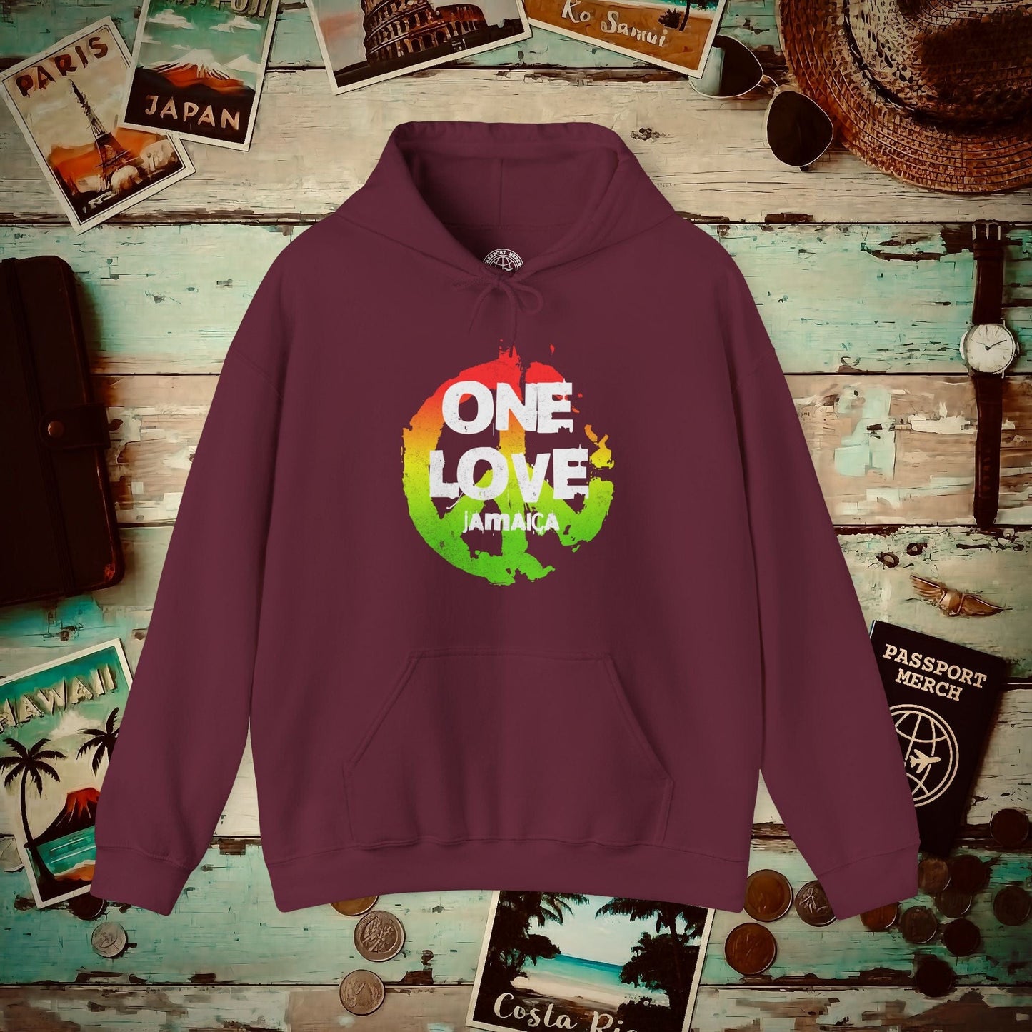 One Love, Jamaica Hoodie Maroon / S