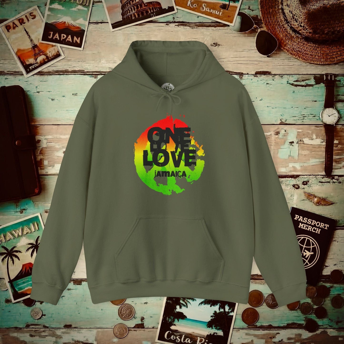 One Love, Jamaica Hoodie Military Green / S