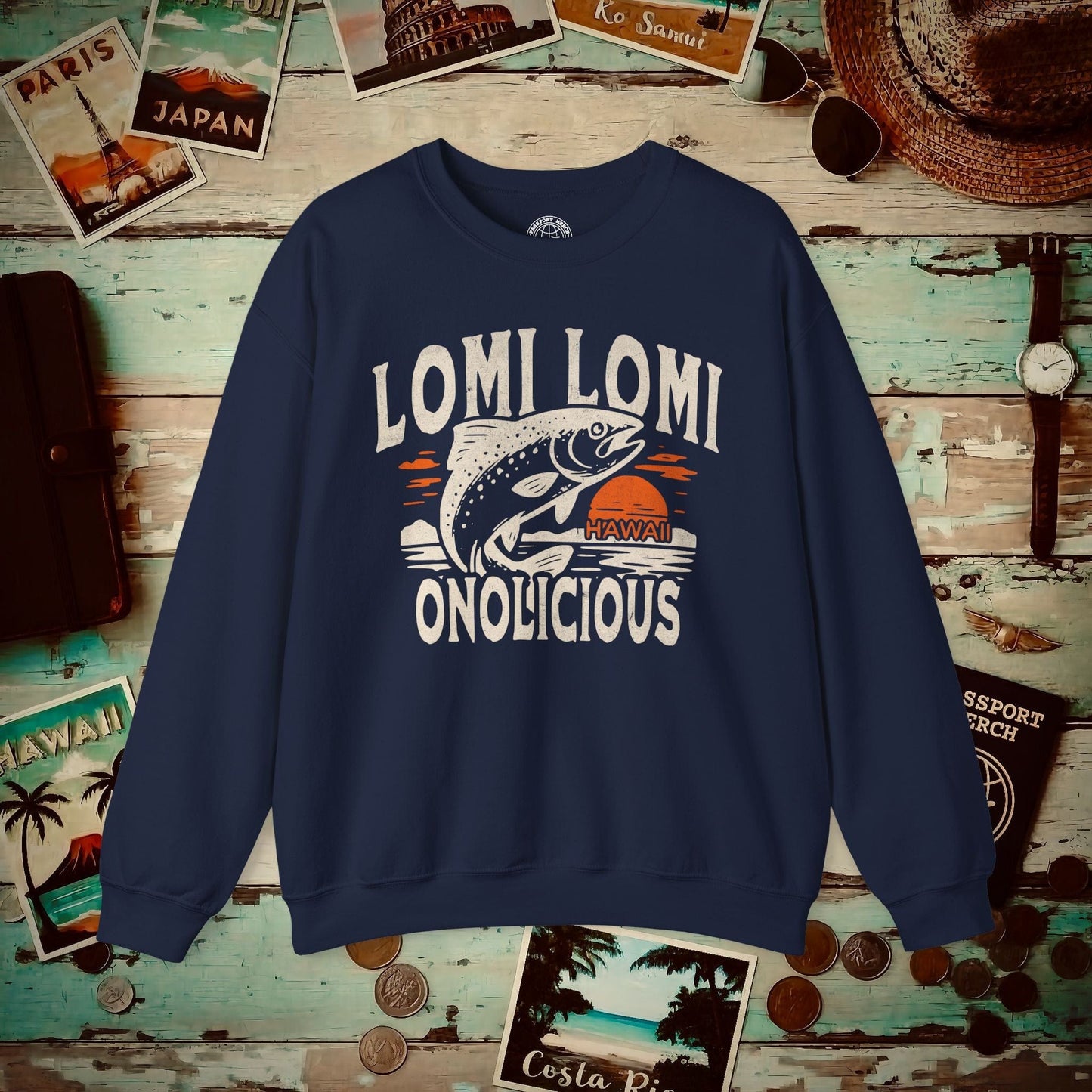 Onolicious Lomi Lomi Salmon, Hawaii Crewneck Navy / S