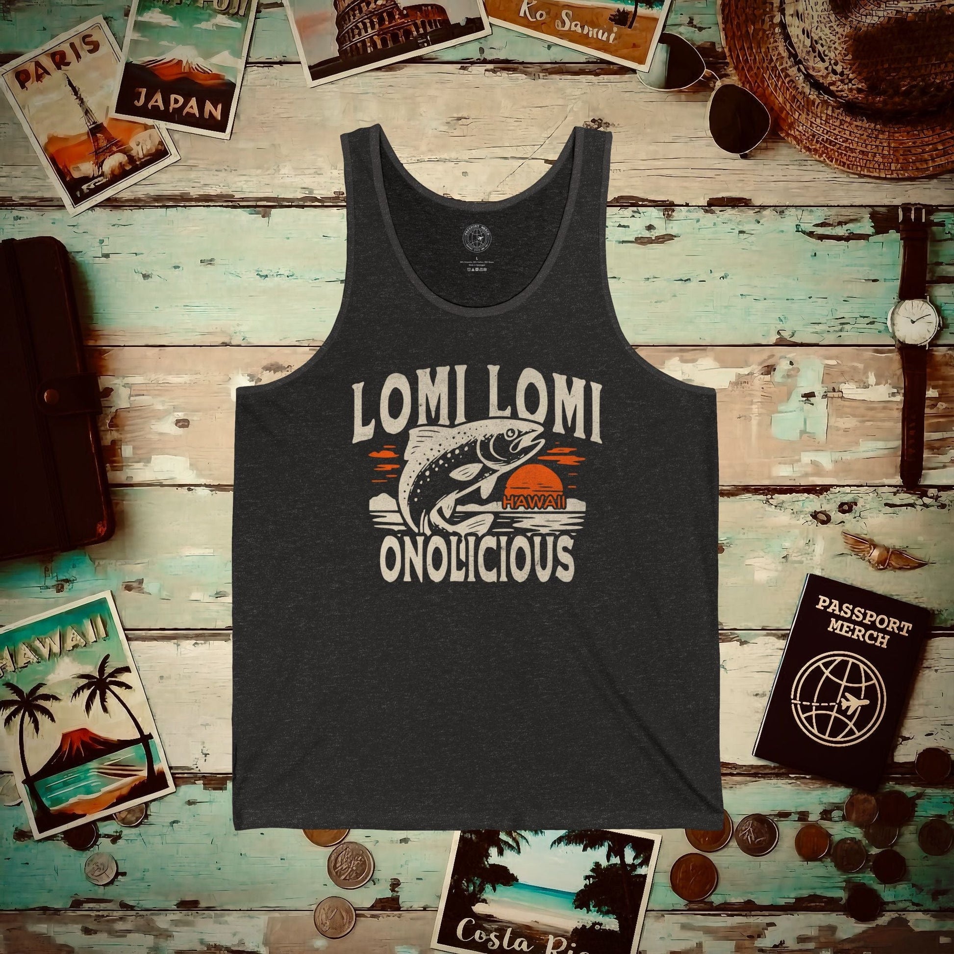 Onolicious Lomi Lomi Salmon, Hawaii Tank Top Charcoal Black TriBlend / XS