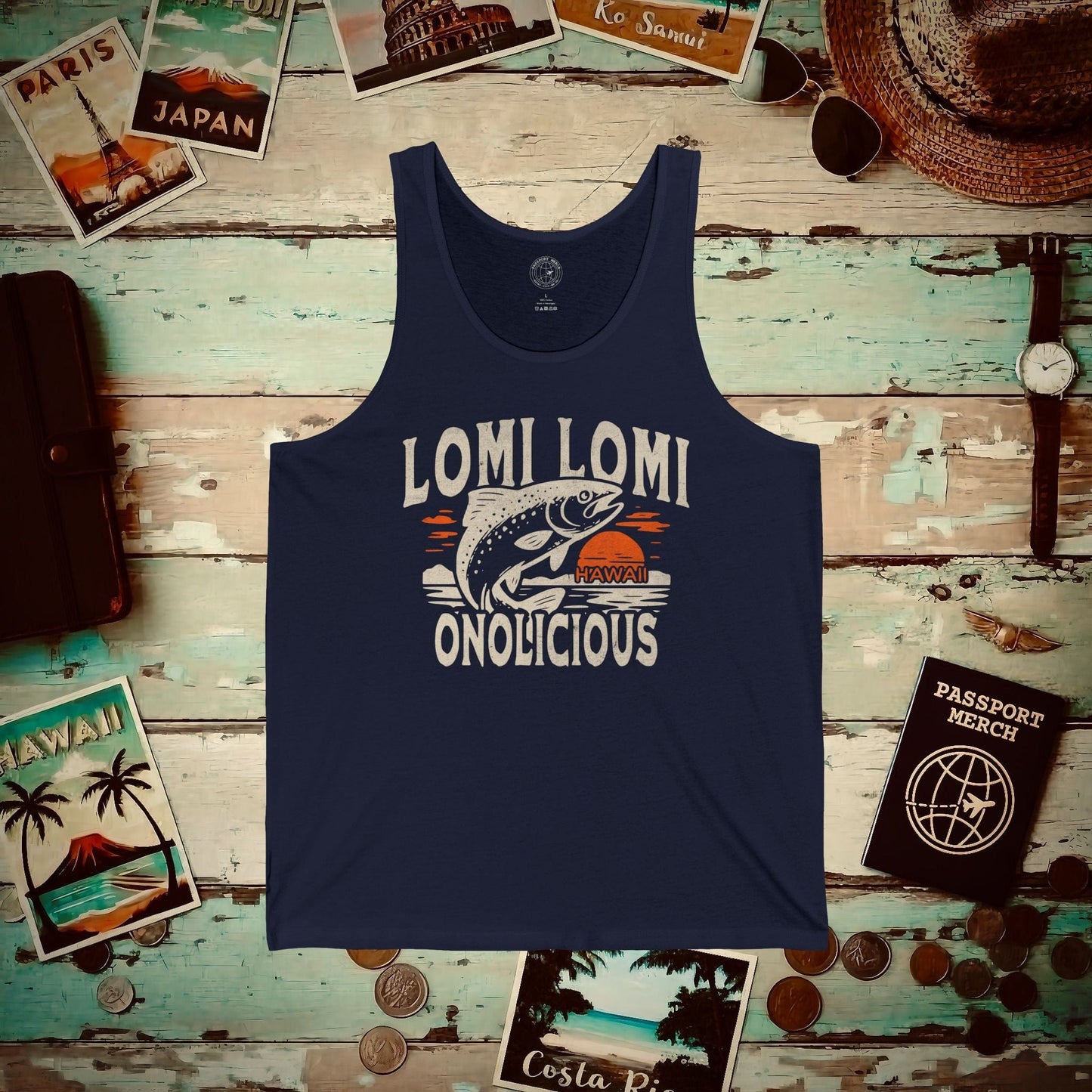 Onolicious Lomi Lomi Salmon, Hawaii Tank Top Navy / XS