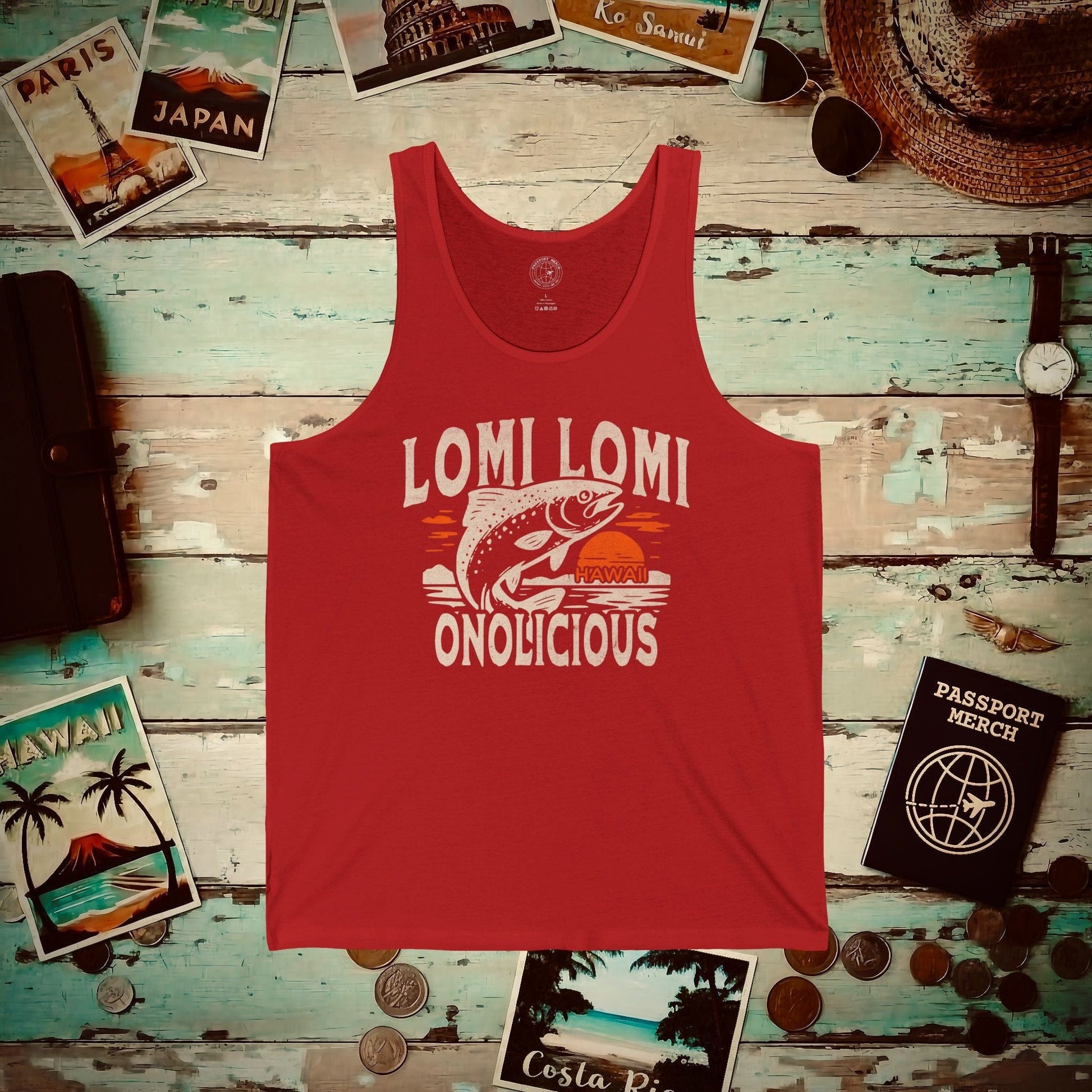 Onolicious Lomi Lomi Salmon, Hawaii Tank Top Red / XS