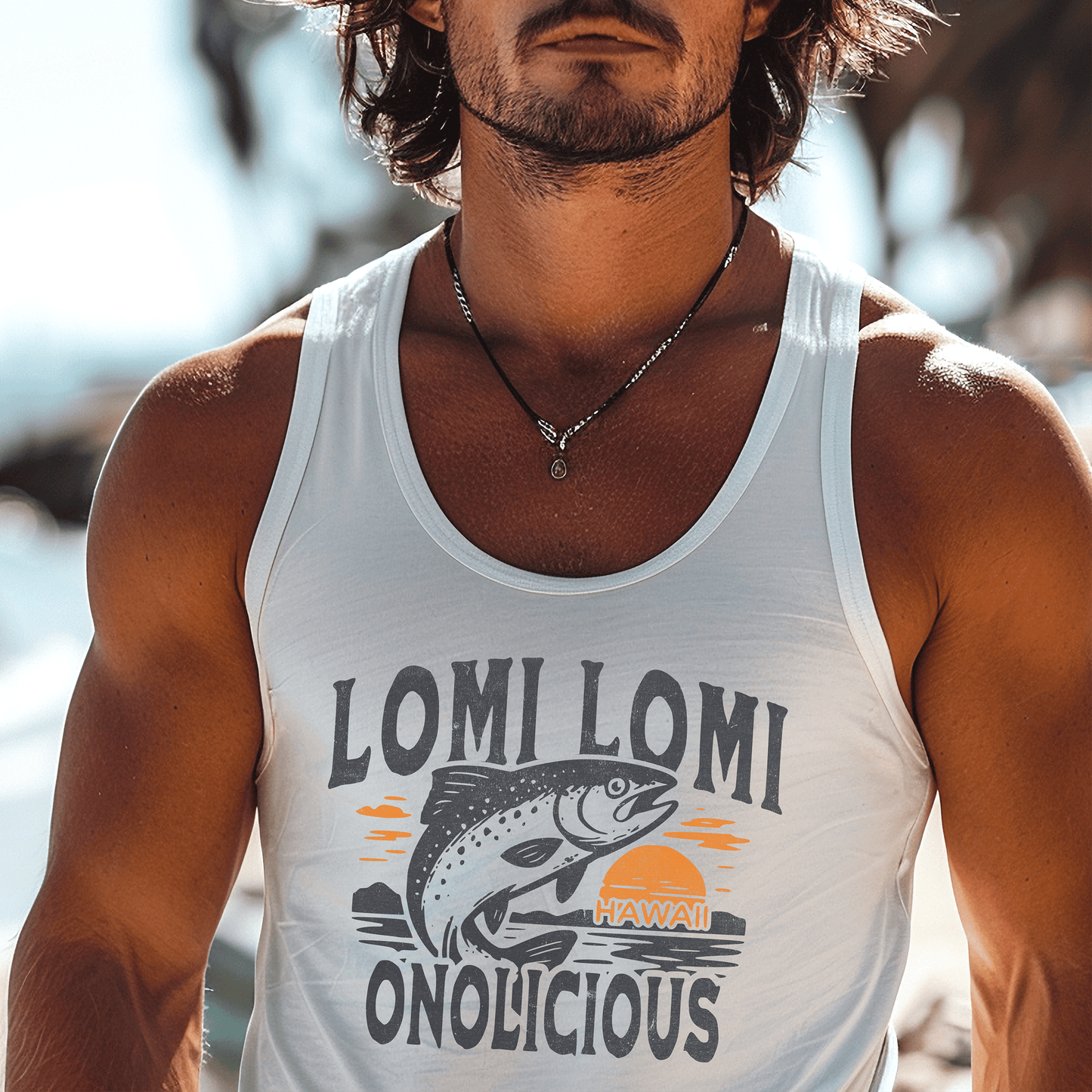 Onolicious Lomi Lomi Salmon, Hawaii Tank Top White / XS