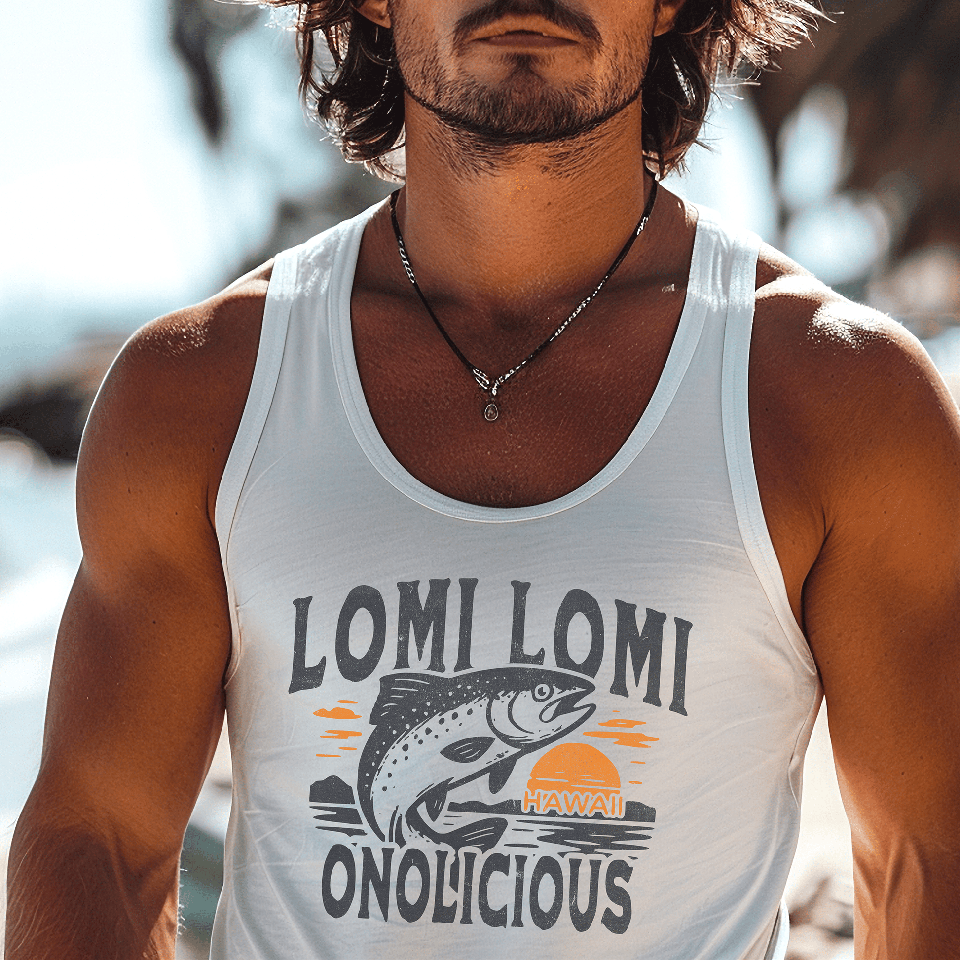 Onolicious Lomi Lomi Salmon, Hawaii Tank Top White / XS