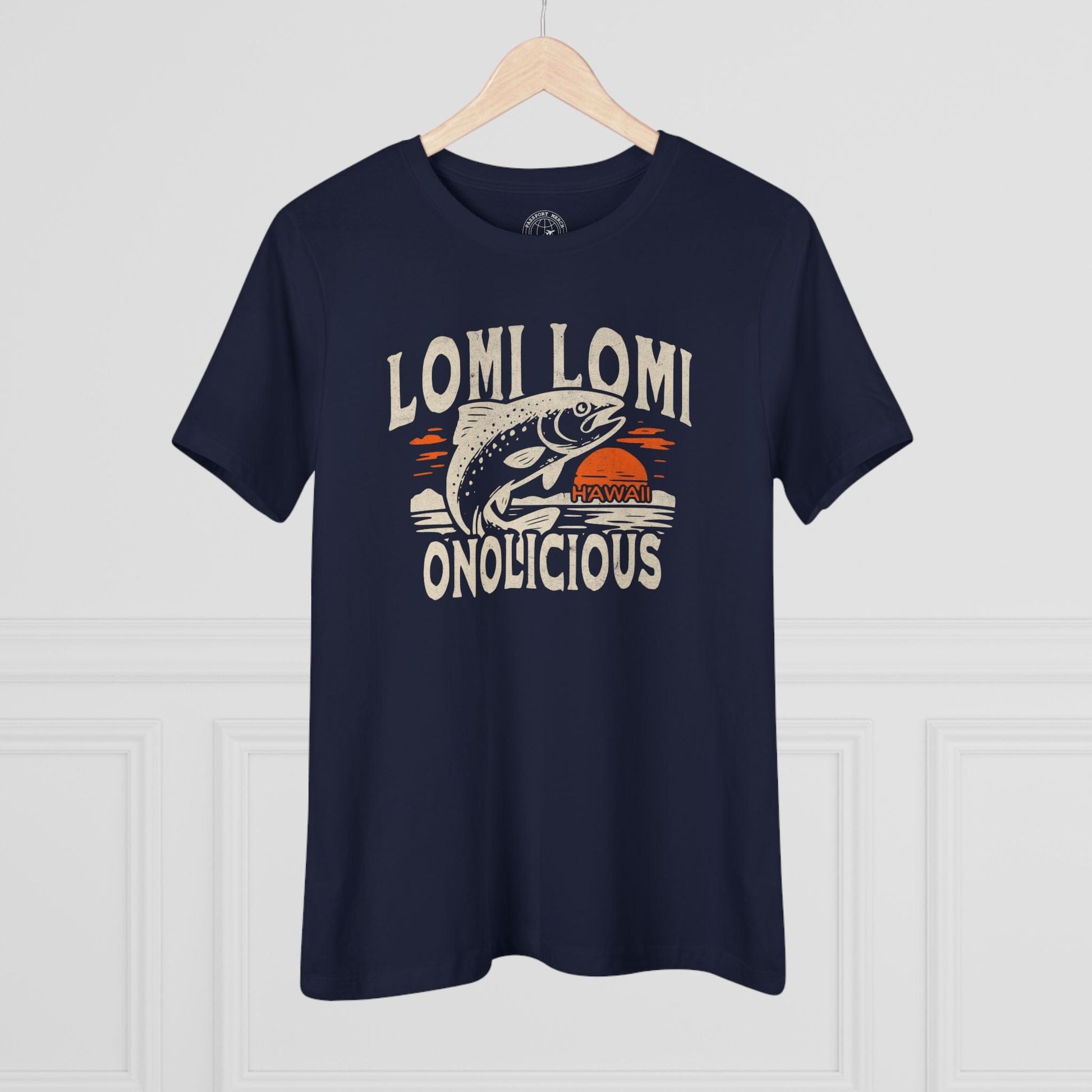 Onolicious Lomi Lomi Salmon, Hawaii, Womens Fit T-Shirt Navy / S