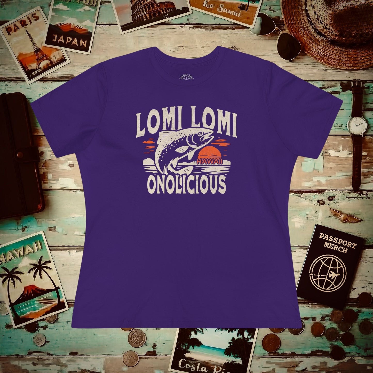 Onolicious Lomi Lomi Salmon, Hawaii, Womens Fit T-Shirt Team Purple / S