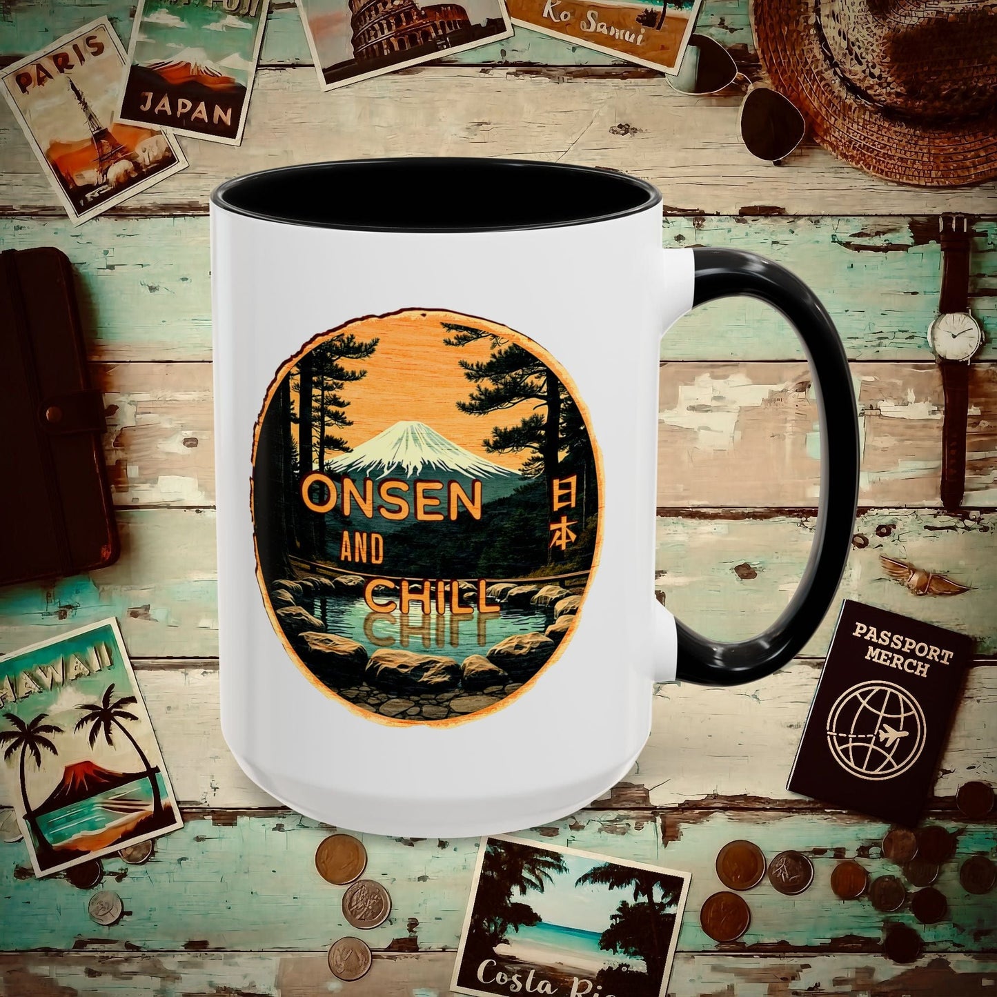 Onsen and Chill, Japan 15oz Mug Black / 15oz
