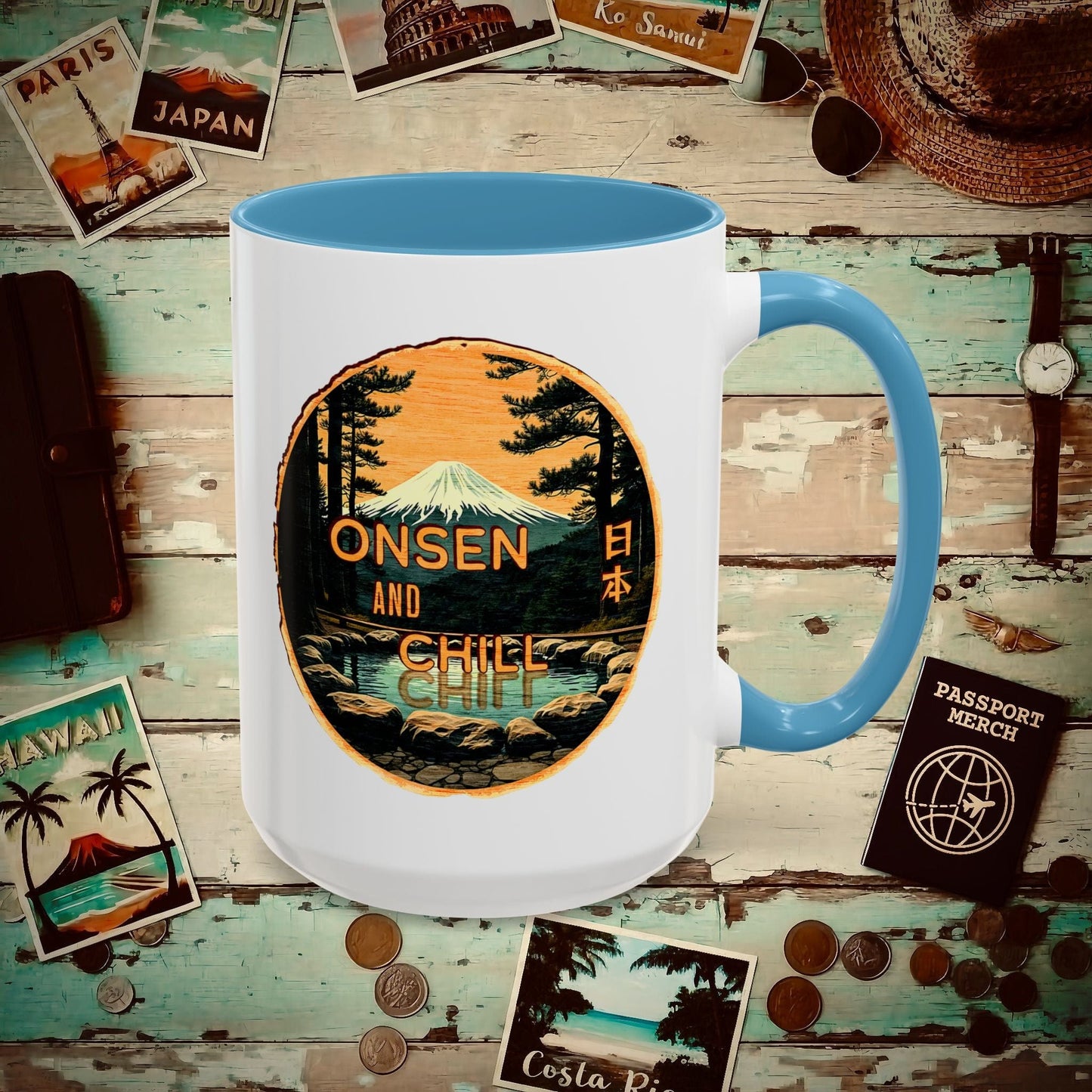 Onsen and Chill, Japan 15oz Mug Light Blue / 15oz