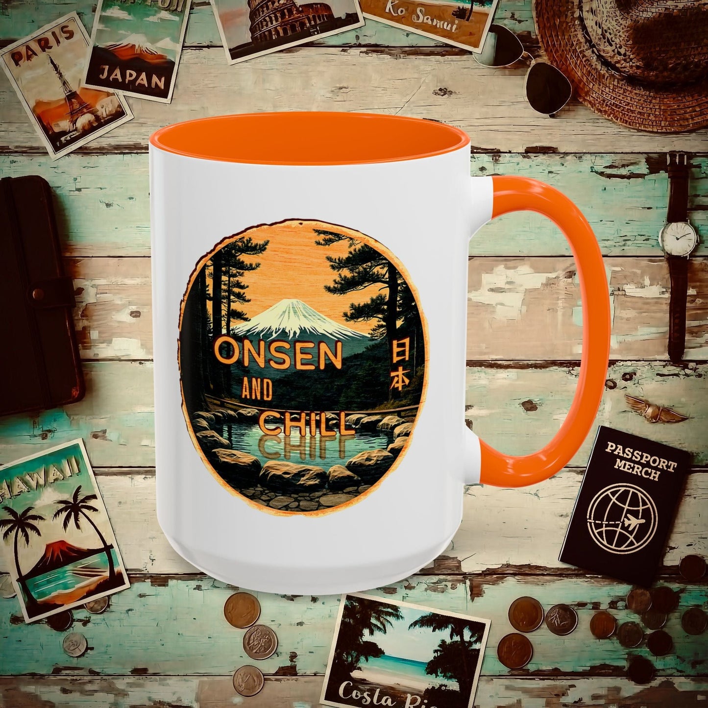 Onsen and Chill, Japan 15oz Mug Orange / 15oz