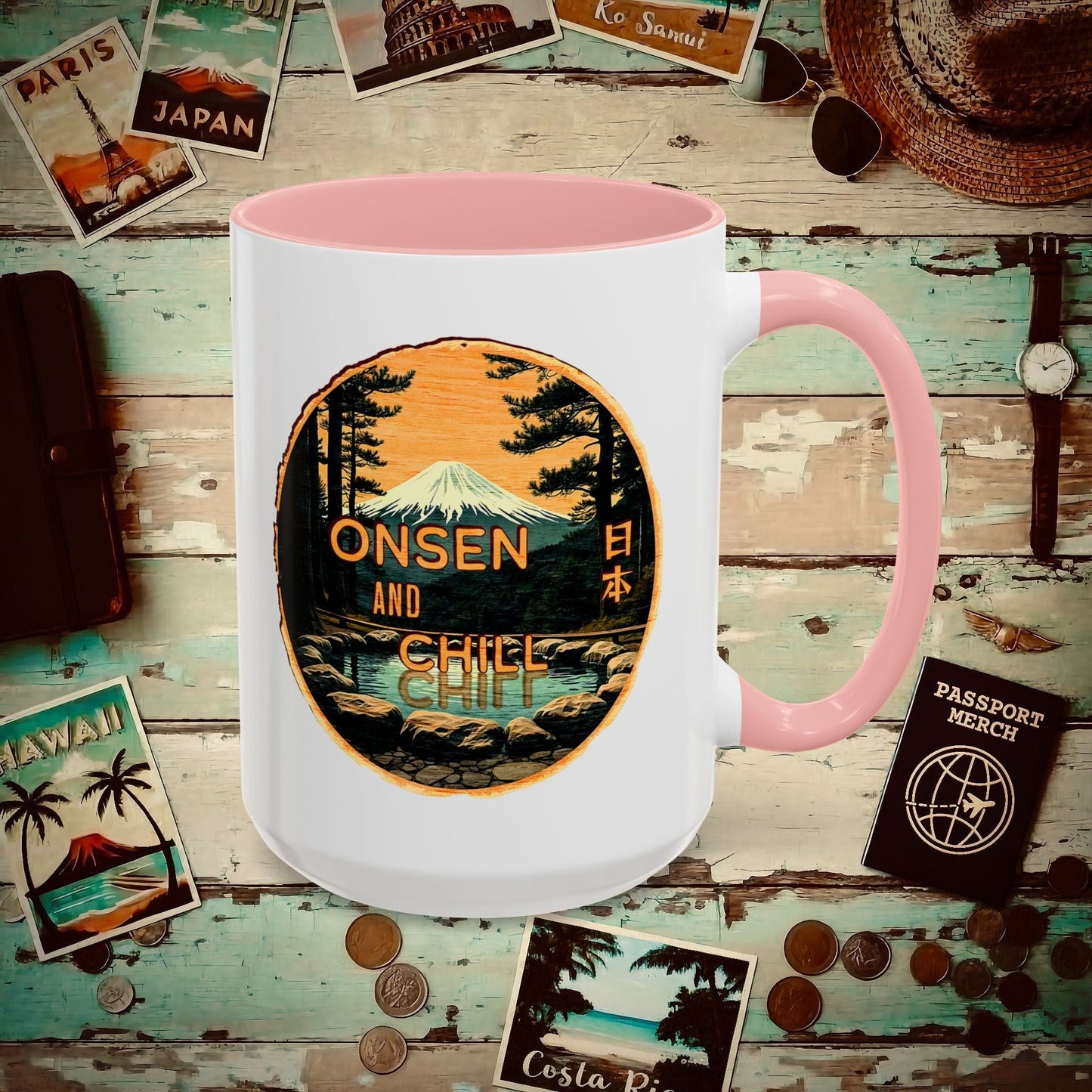 Onsen and Chill, Japan 15oz Mug Pink / 15oz