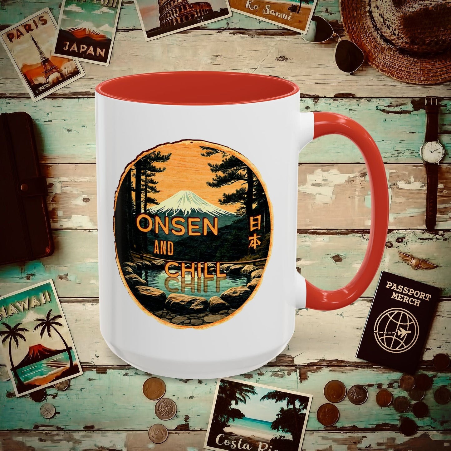 Onsen and Chill, Japan 15oz Mug Red / 15oz