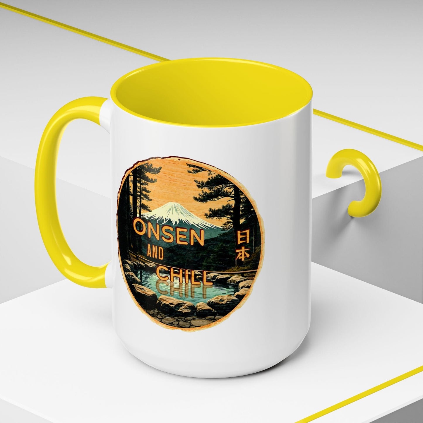 Onsen and Chill, Japan 15oz Mug Yellow / 15oz