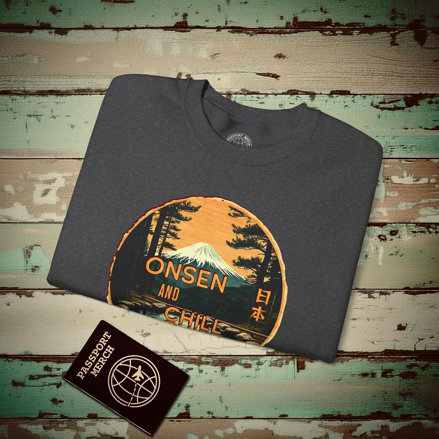 Onsen and Chill, Japan Crewneck Dark Heather / S