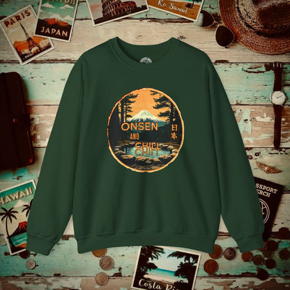 Onsen and Chill, Japan Crewneck Forest Green / S