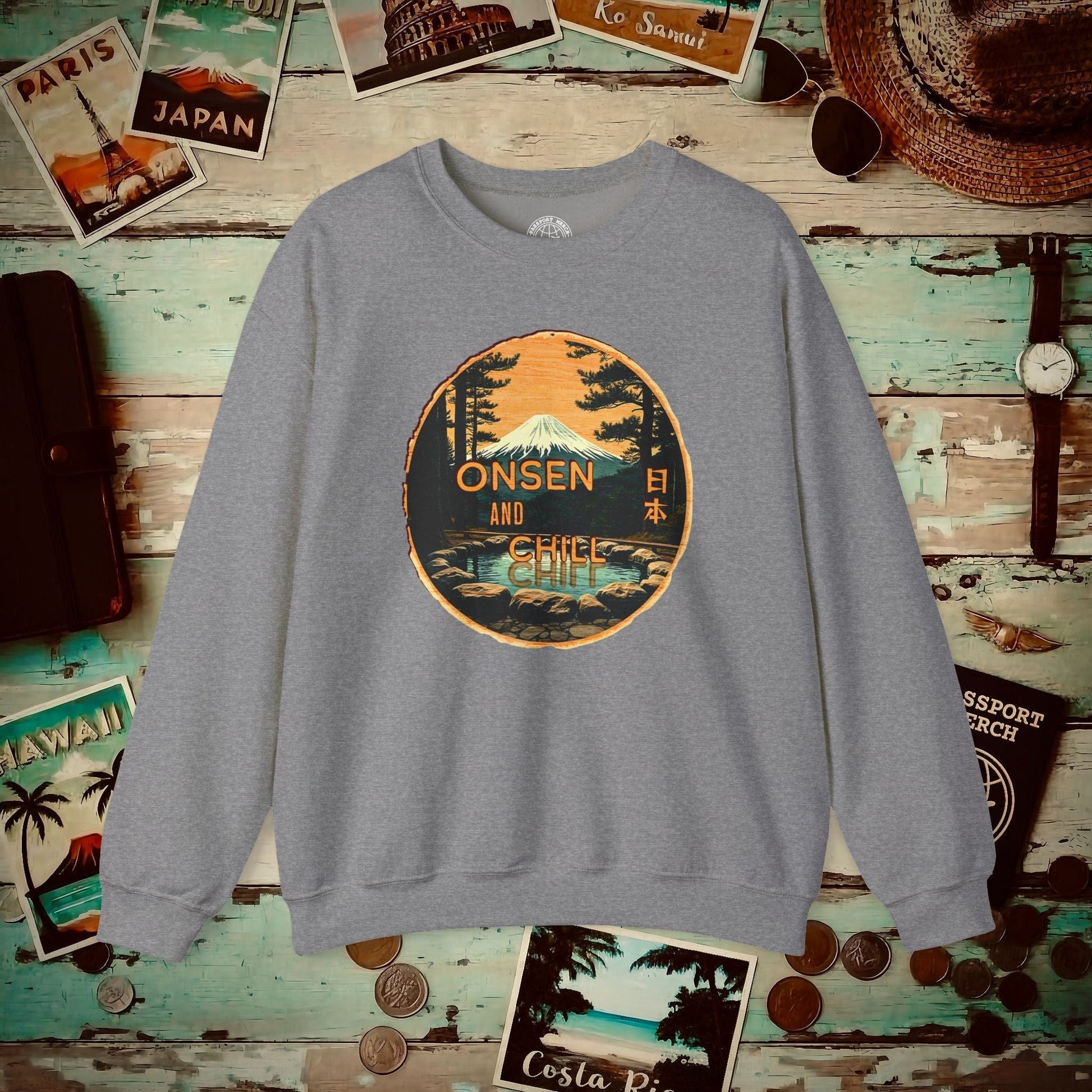 Onsen and Chill, Japan Crewneck Graphite Heather / S