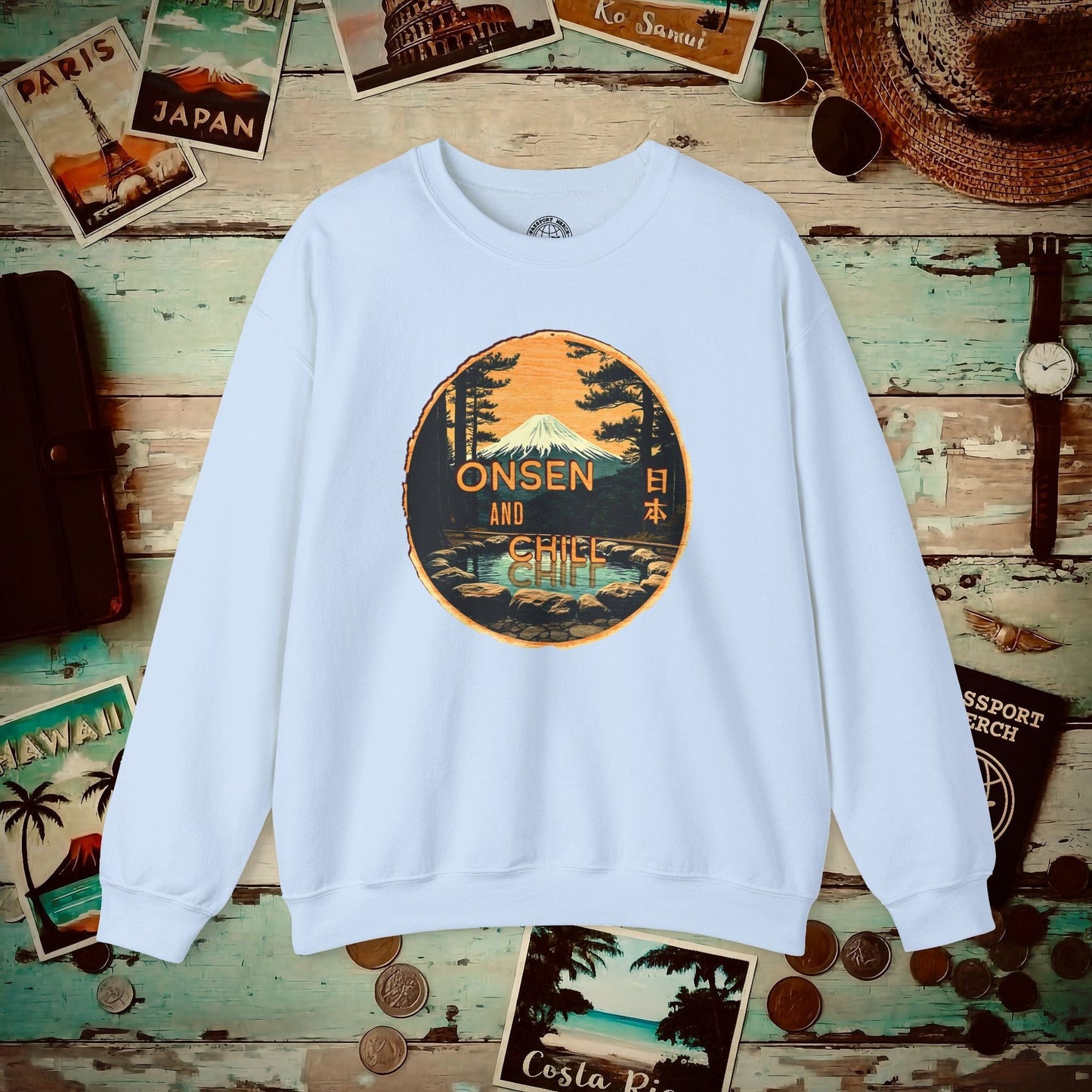 Onsen and Chill, Japan Crewneck Light Blue / S