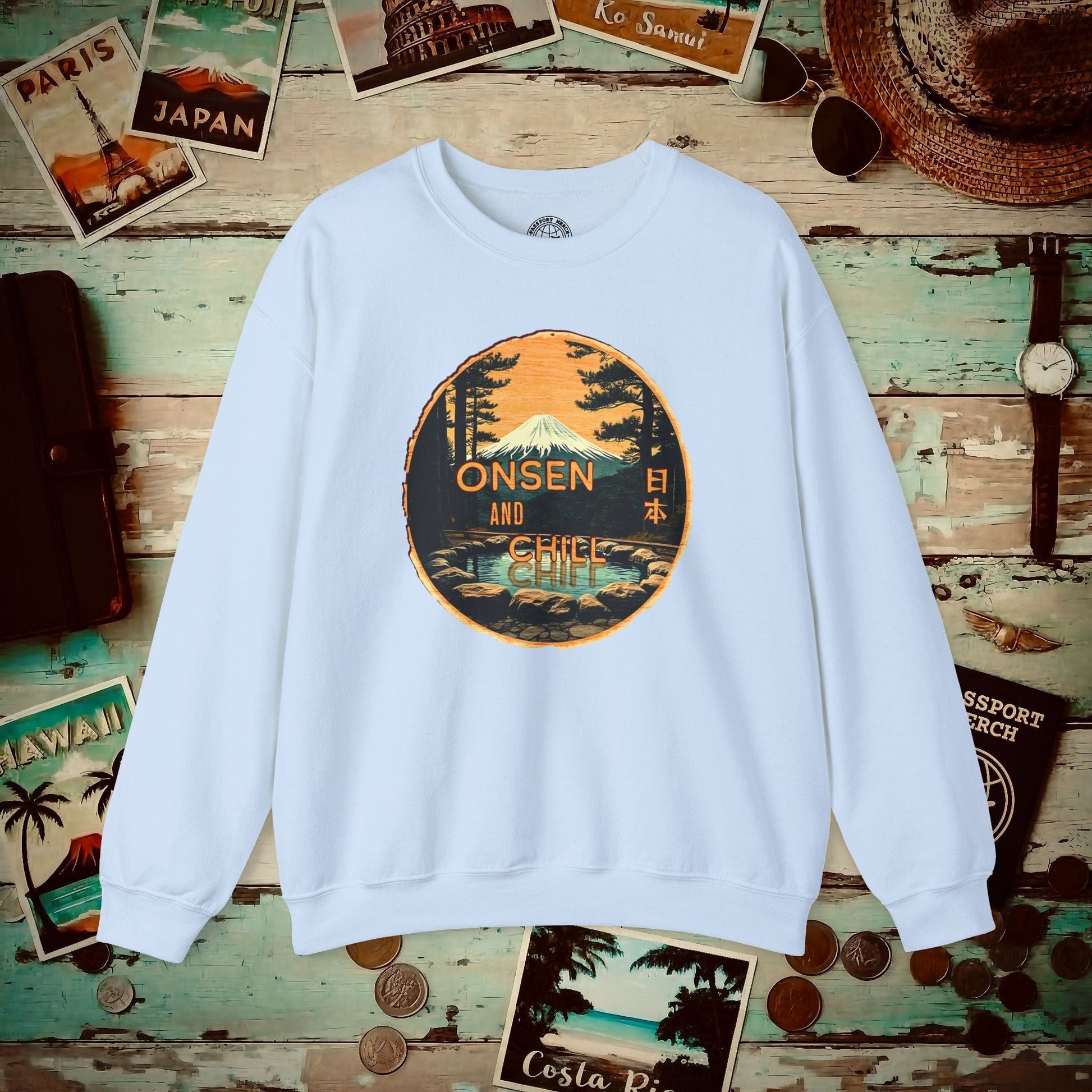 Onsen and Chill, Japan Crewneck Light Blue / S
