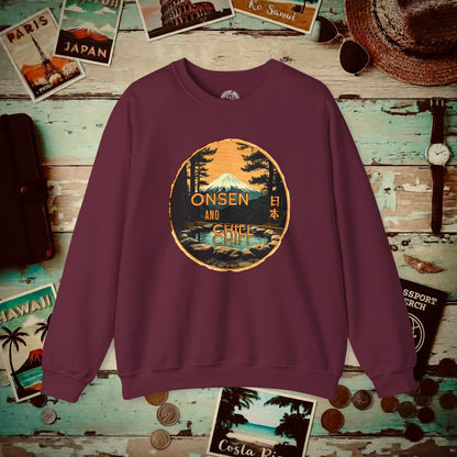 Onsen and Chill, Japan Crewneck Maroon / S
