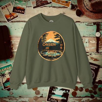 Onsen and Chill, Japan Crewneck Military Green / S