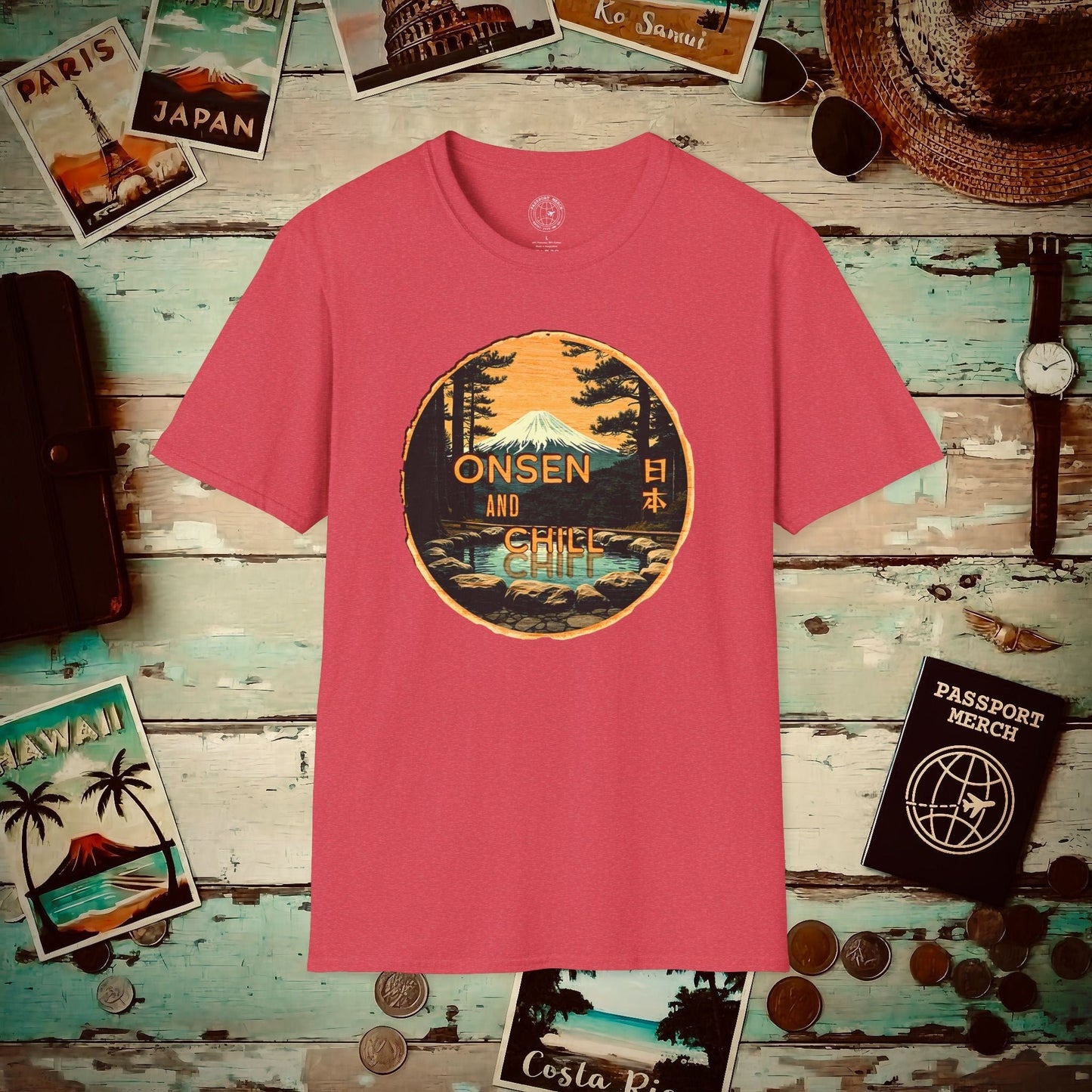 Onsen and Chill, Japan T-Shirt Heather Red / S