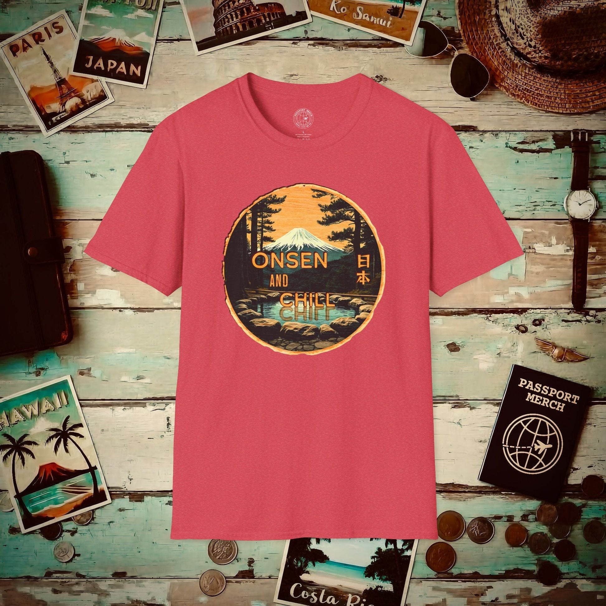 Onsen and Chill, Japan T-Shirt Heather Red / S