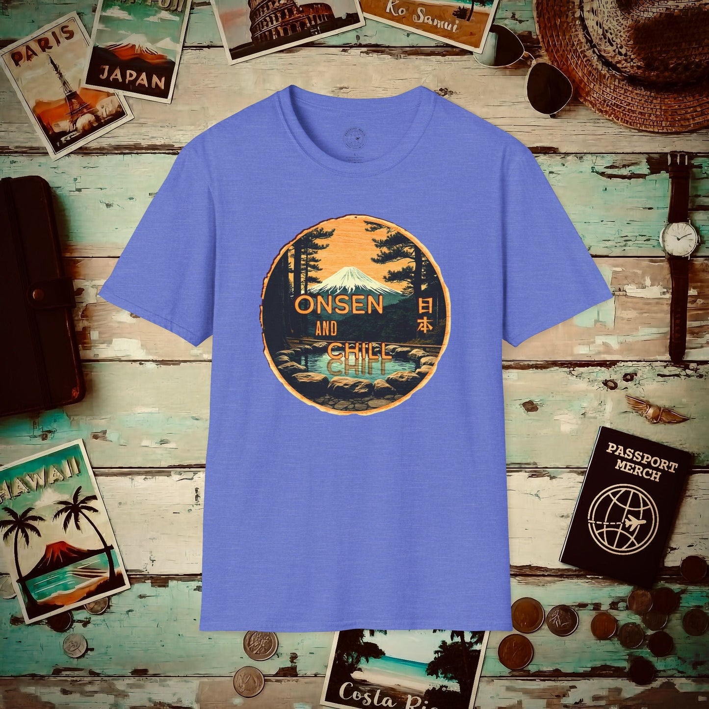 Onsen and Chill, Japan T-Shirt Heather Royal / S
