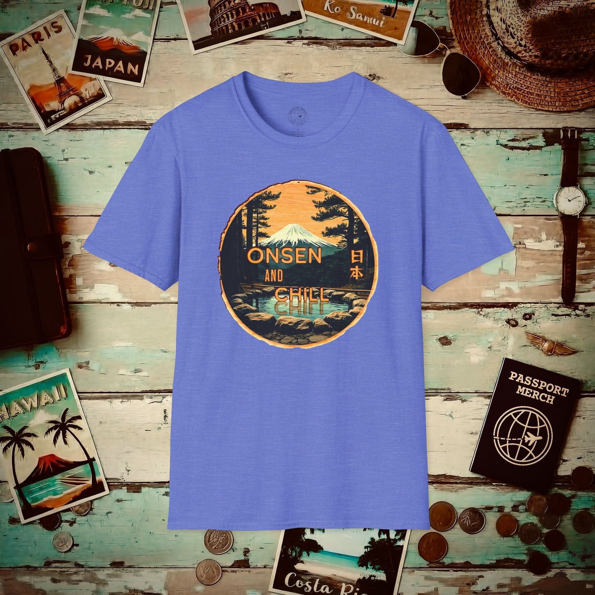 Onsen and Chill, Japan T-Shirt Heather Royal / S