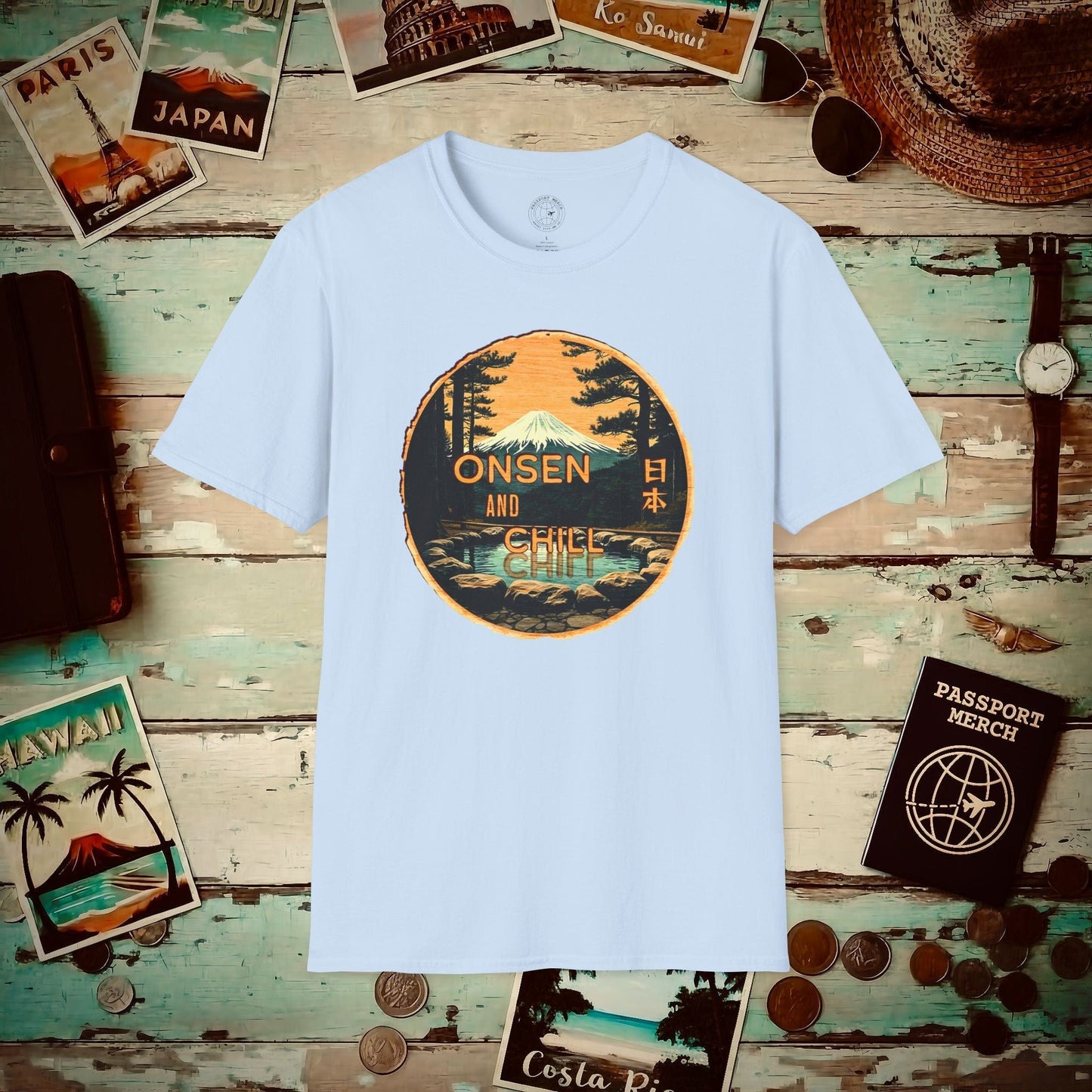 Onsen and Chill, Japan T-Shirt Light Blue / S