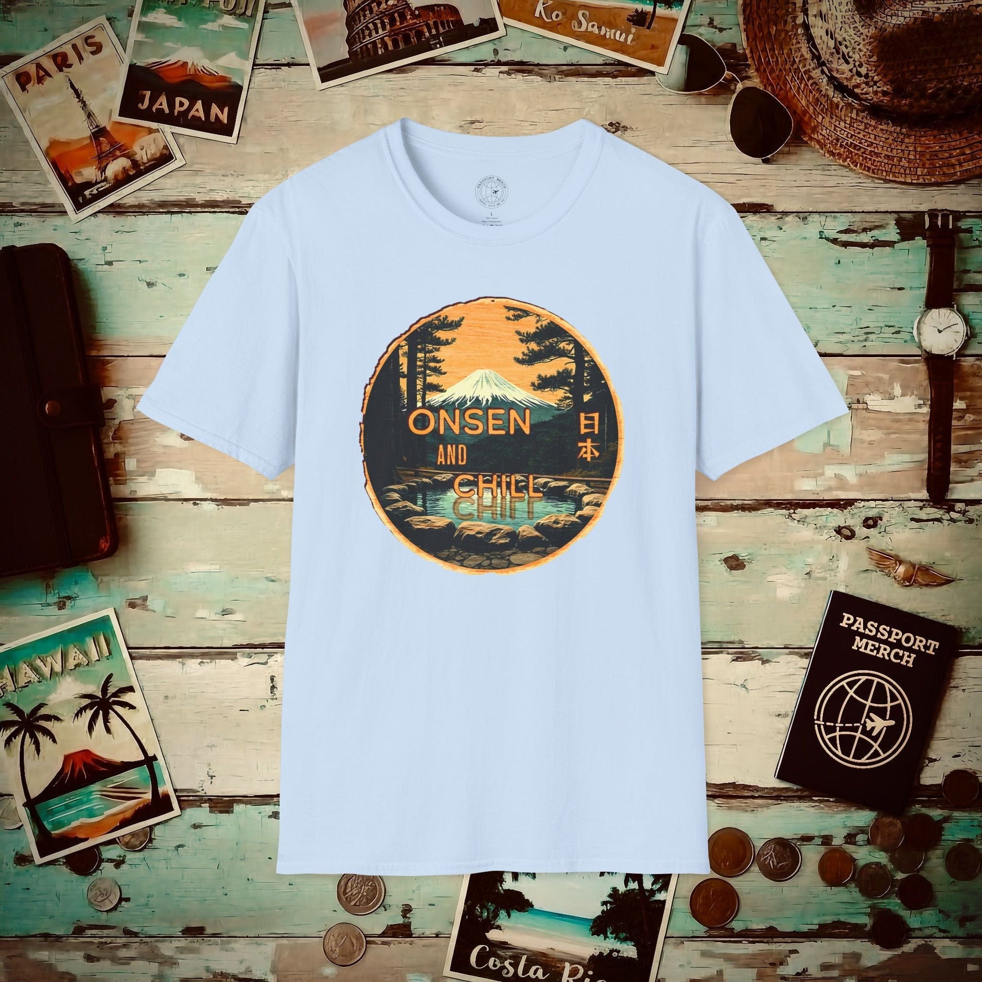 Onsen and Chill, Japan T-Shirt Light Blue / S