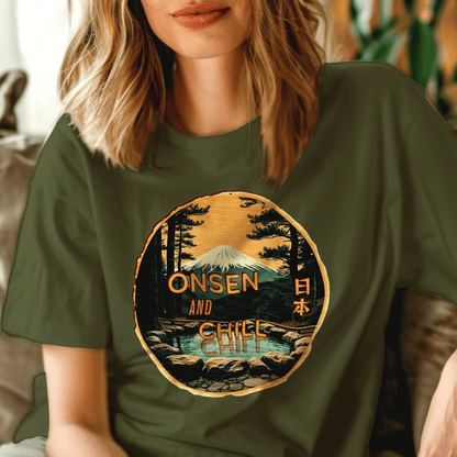Onsen and Chill, Japan T-Shirt Military Green / S