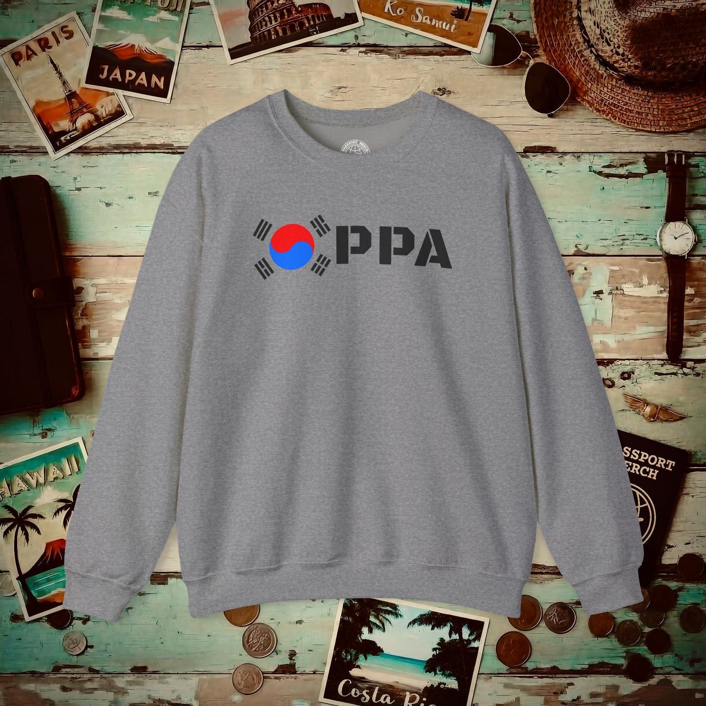 Oppa Flag, Korea Crewneck Graphite Heather / S