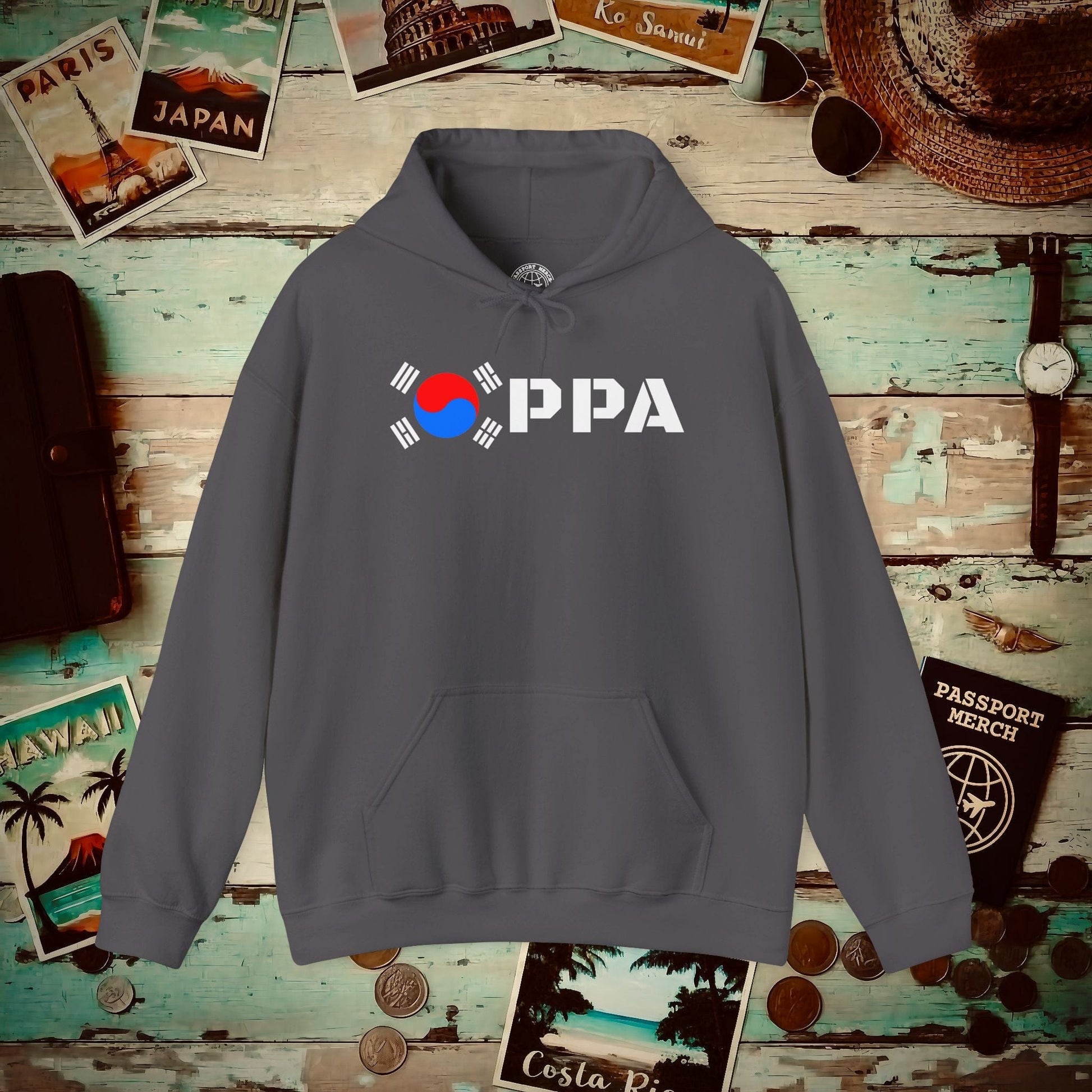 Oppa Flag, Korea Hoodie Charcoal / S