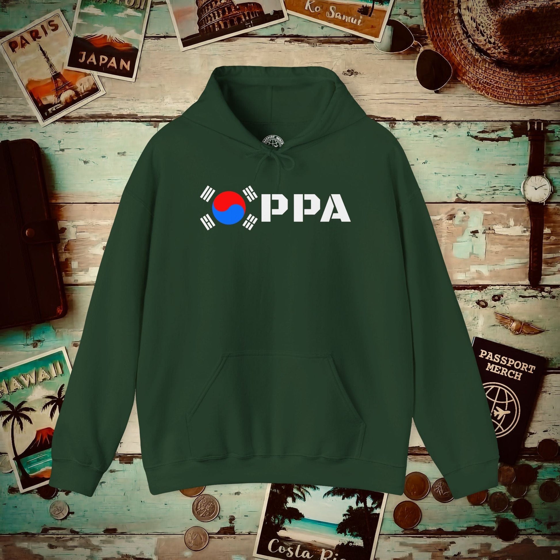 Oppa Flag, Korea Hoodie Forest Green / S
