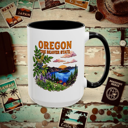 Oregon Flowers in Watercolored Oak 15oz Mug Black / 15oz