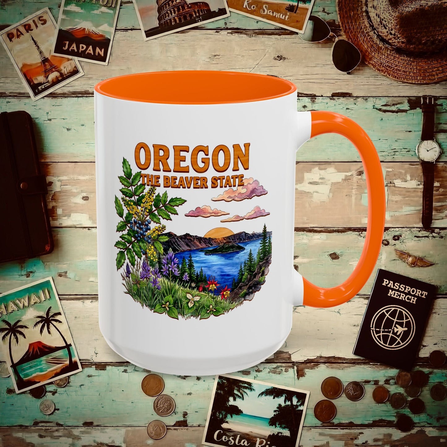 Oregon Flowers in Watercolored Oak 15oz Mug Orange / 15oz