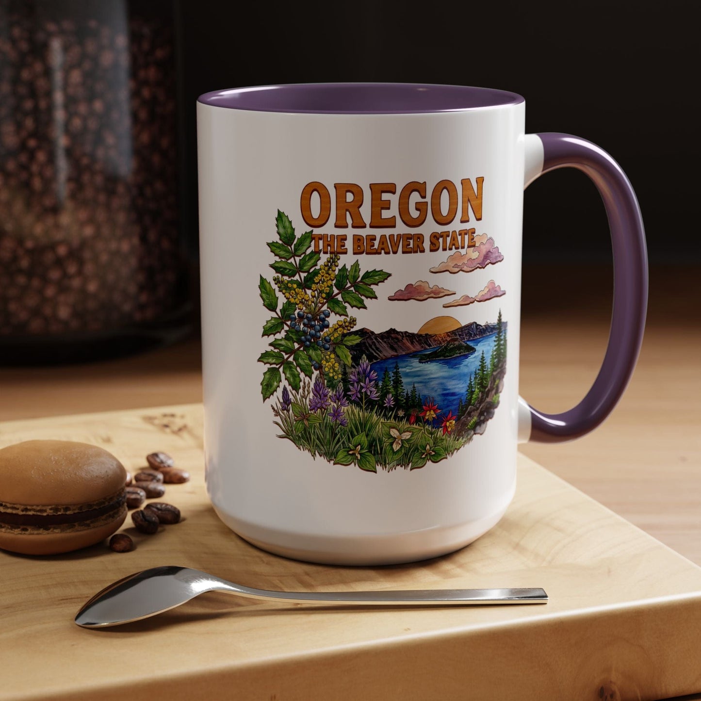 Oregon Flowers in Watercolored Oak 15oz Mug Purple / 15oz