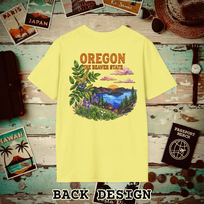 Oregon Flowers in Watercolored Oak Back Print T-Shirt Cornsilk / S