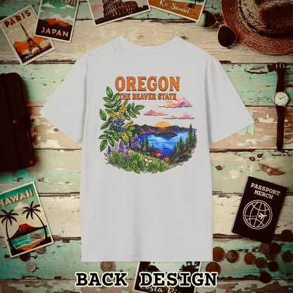 Oregon Flowers in Watercolored Oak Back Print T-Shirt Ice Grey / S