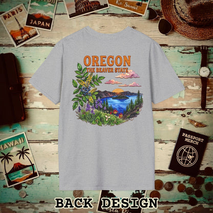 Oregon Flowers in Watercolored Oak Back Print T-Shirt Sport Grey / S