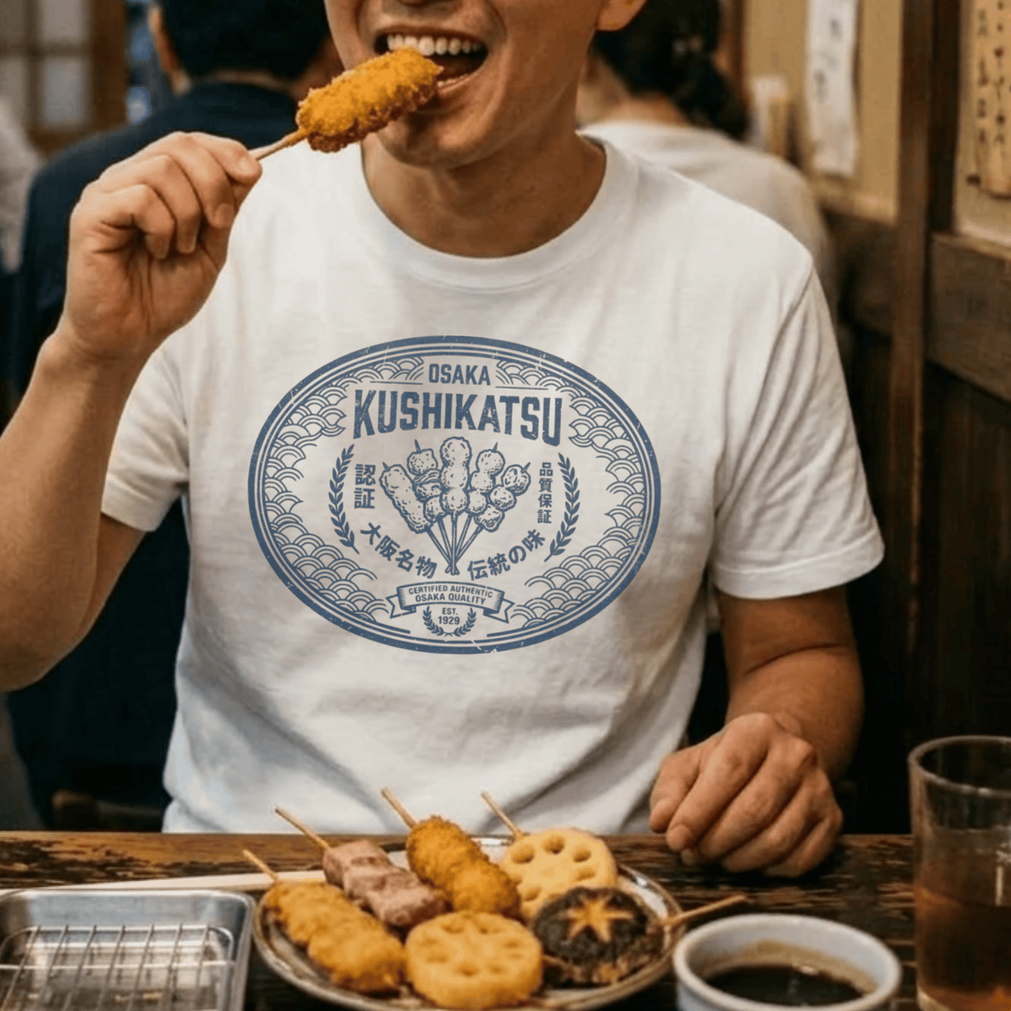 Osaka Kushikatsu Stamp, Japan T-Shirt White / S